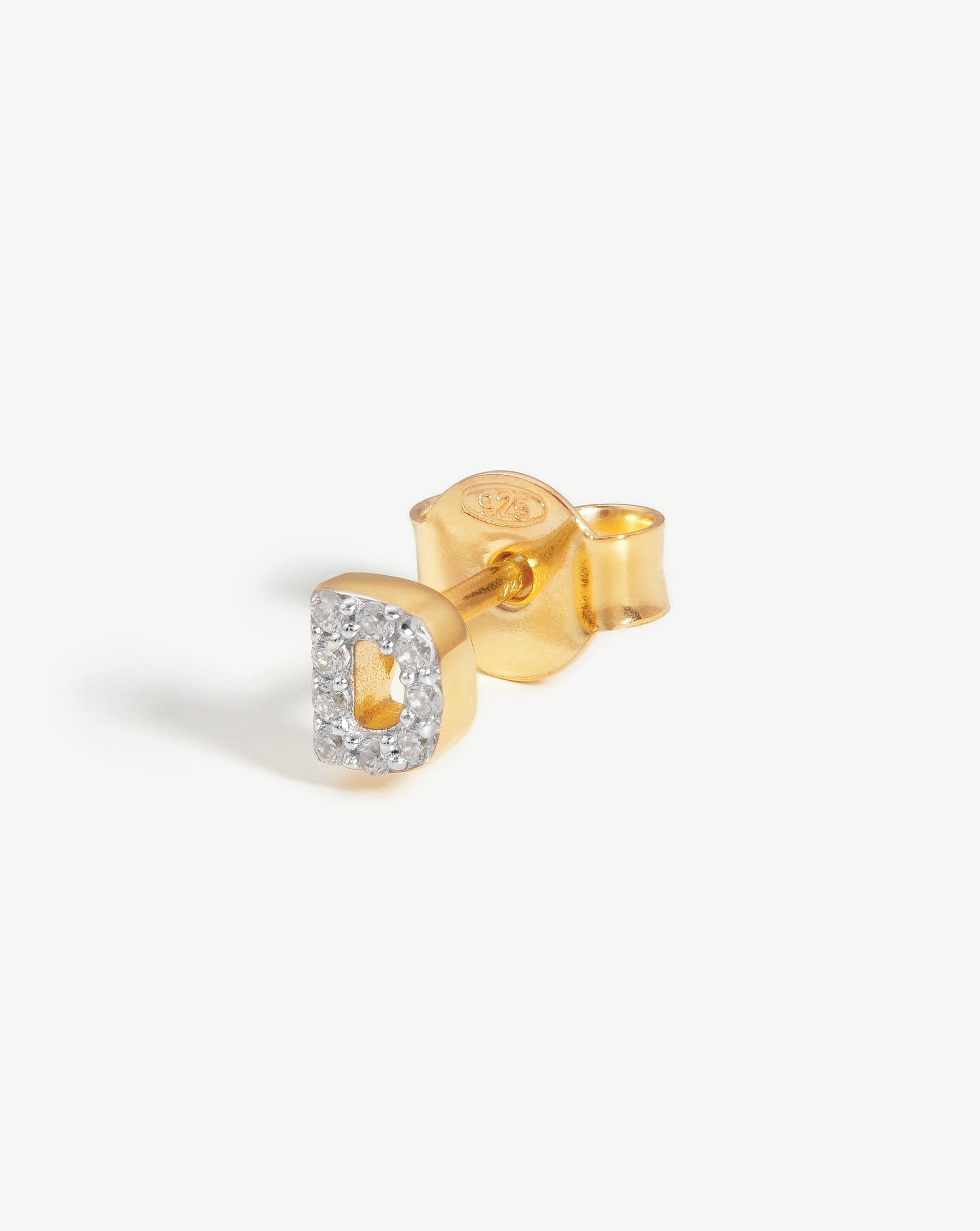 Pave Initial Single Stud Earring - Initial D | 18k Gold Vermeil/Cubic Zirconia
