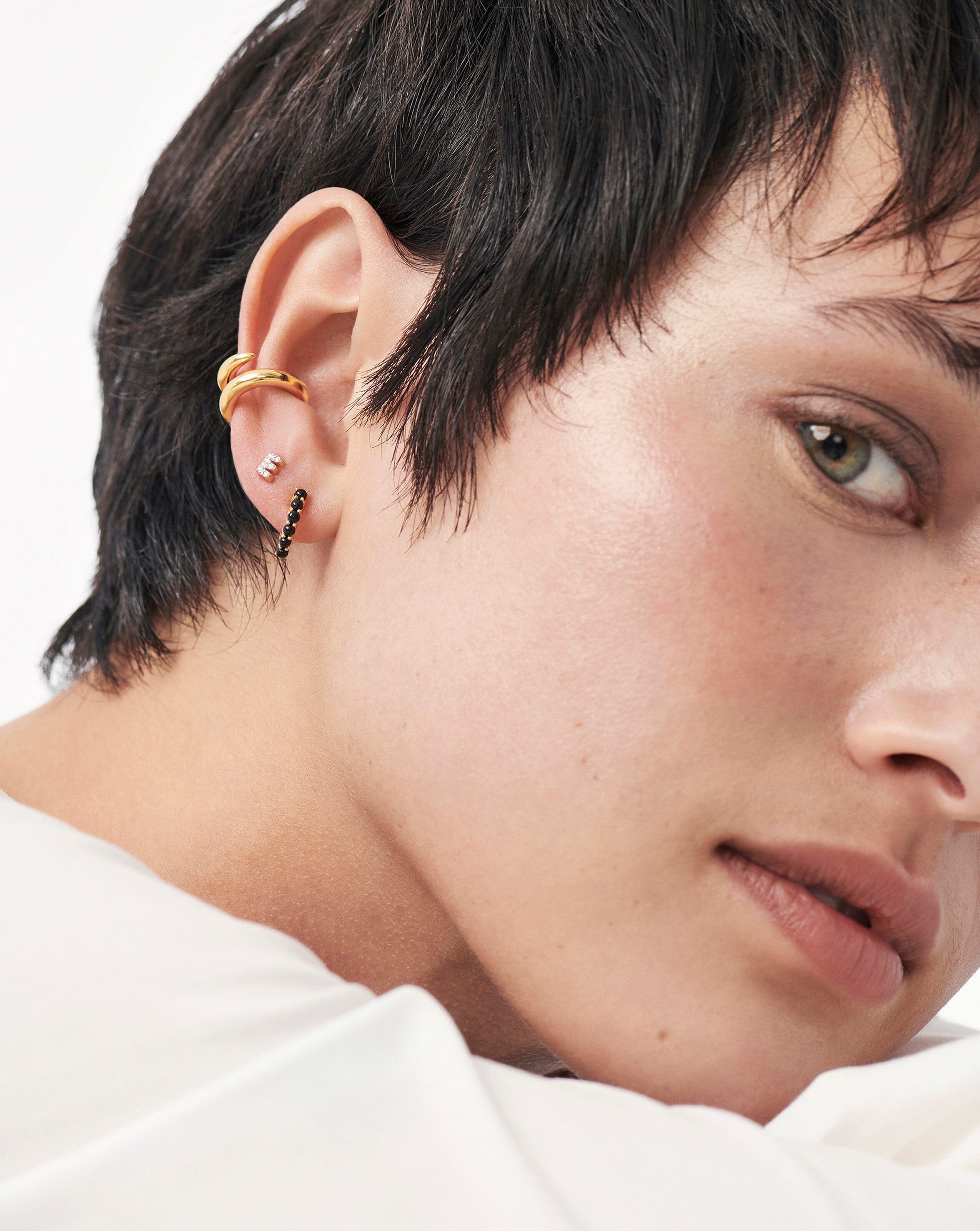 Pave Initial Single Stud Earring - Initial E | 18k Gold Vermeil/Cubic Zirconia