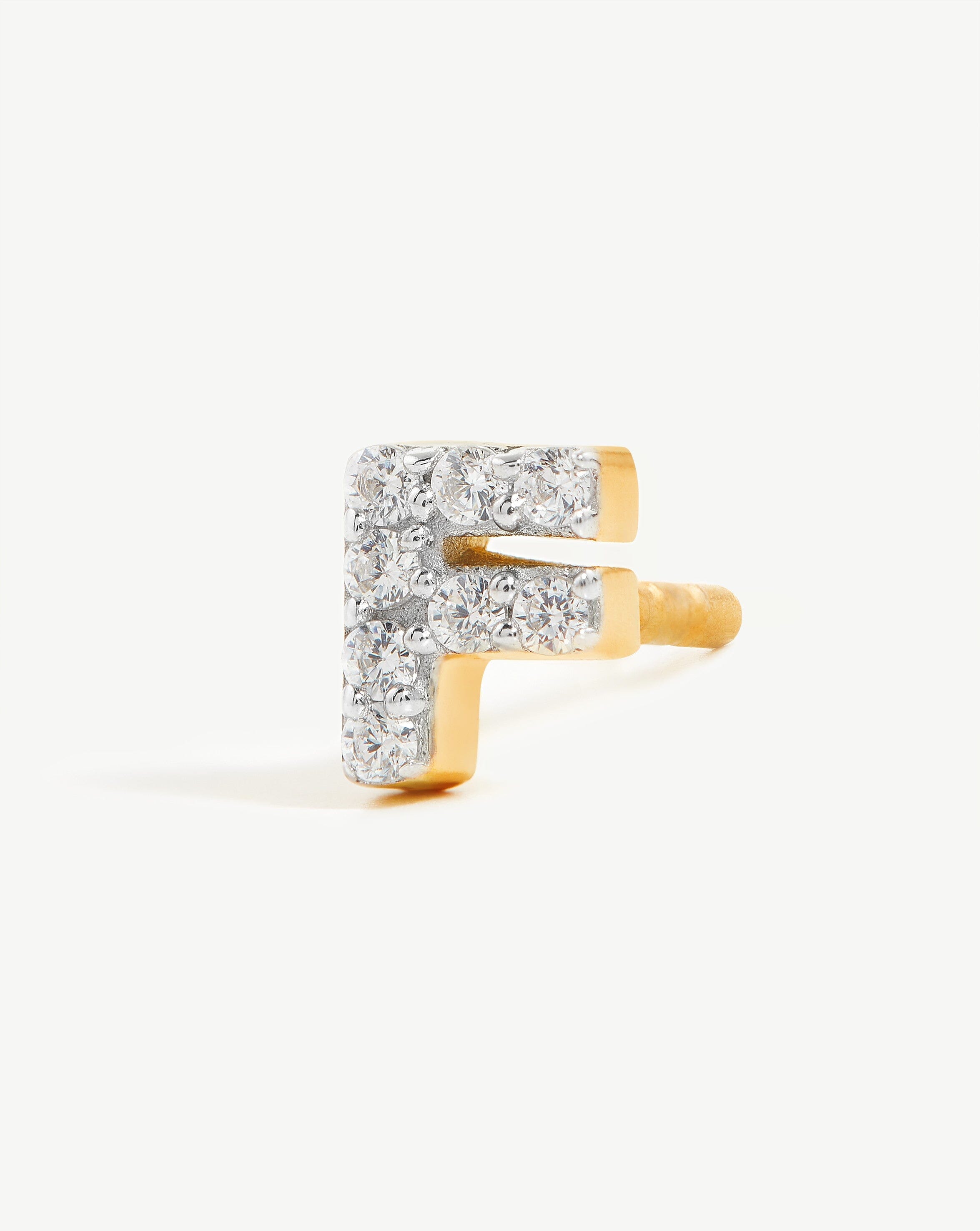 Pave Initial Single Stud Earring - Initial F | 18k Gold Vermeil/Cubic Zirconia