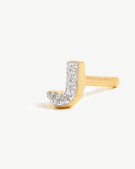 Pave Initial Single Stud Earring - Initial J | 18k Gold Vermeil/Cubic Zirconia