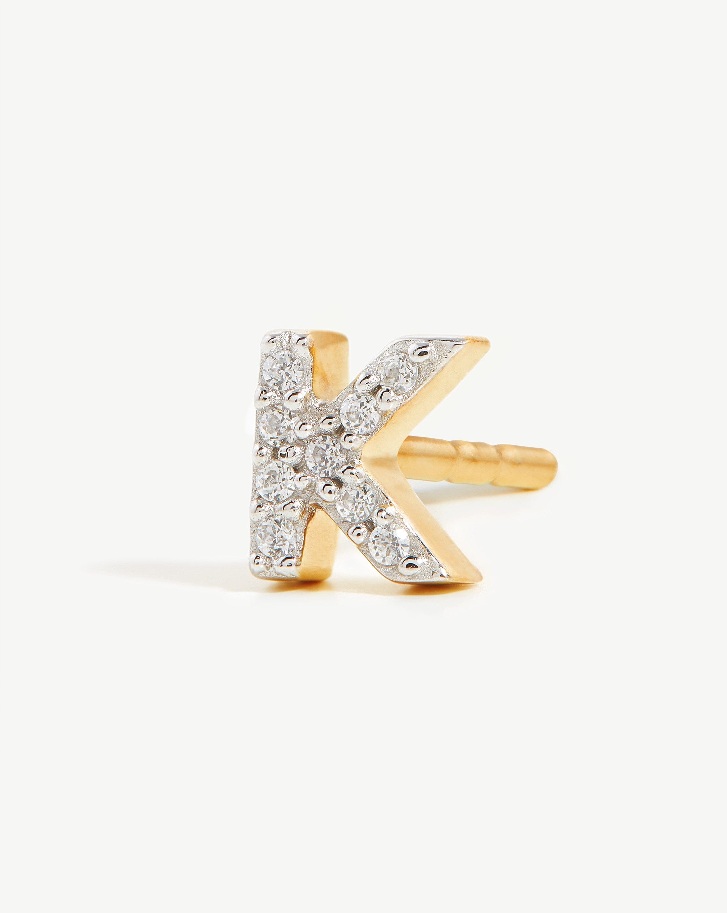 Pave Initial Single Stud Earring - Initial K | 18k Gold Vermeil/Cubic Zirconia