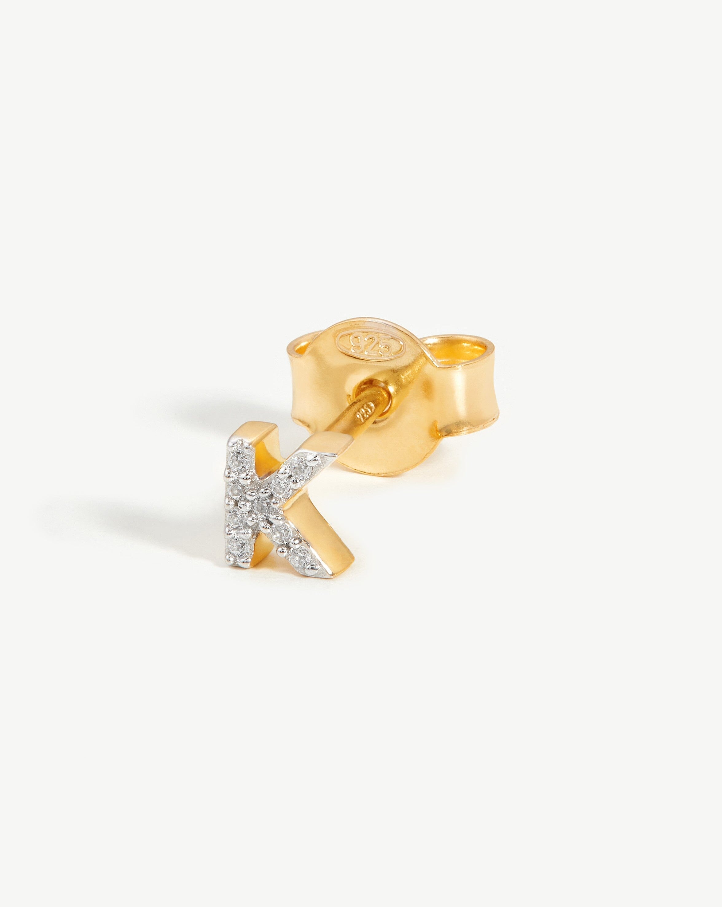 Pave Initial Single Stud Earring - Initial K | 18k Gold Vermeil/Cubic Zirconia