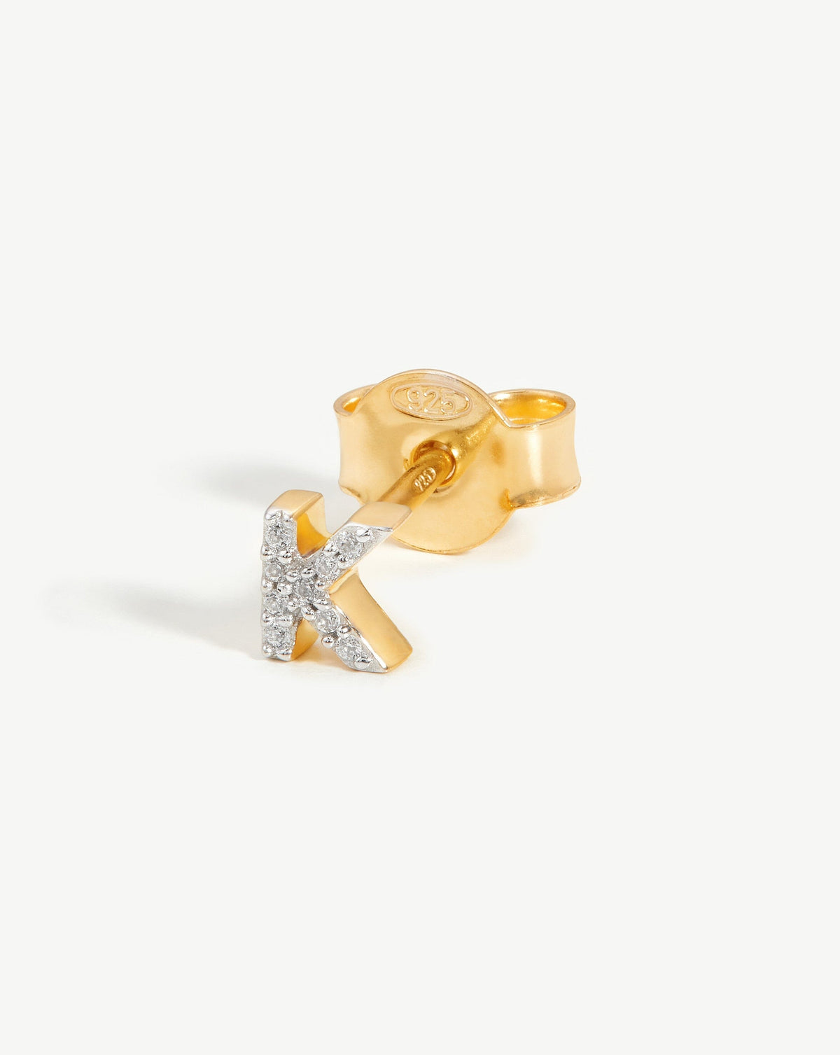 Pave Initial Single Stud Earring - Initial K | 18k Gold Vermeil/Cubic Zirconia