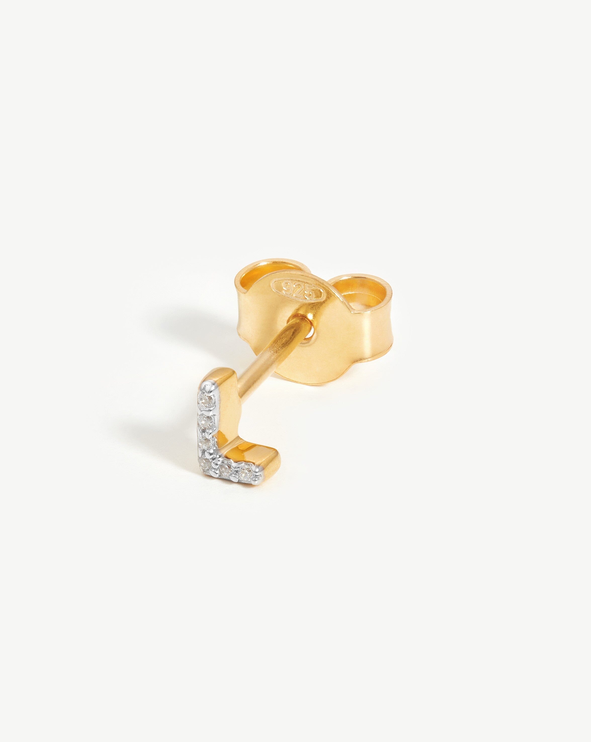 Pave Initial Single Stud Earring - Initial L | 18k Gold Vermeil/Cubic Zirconia