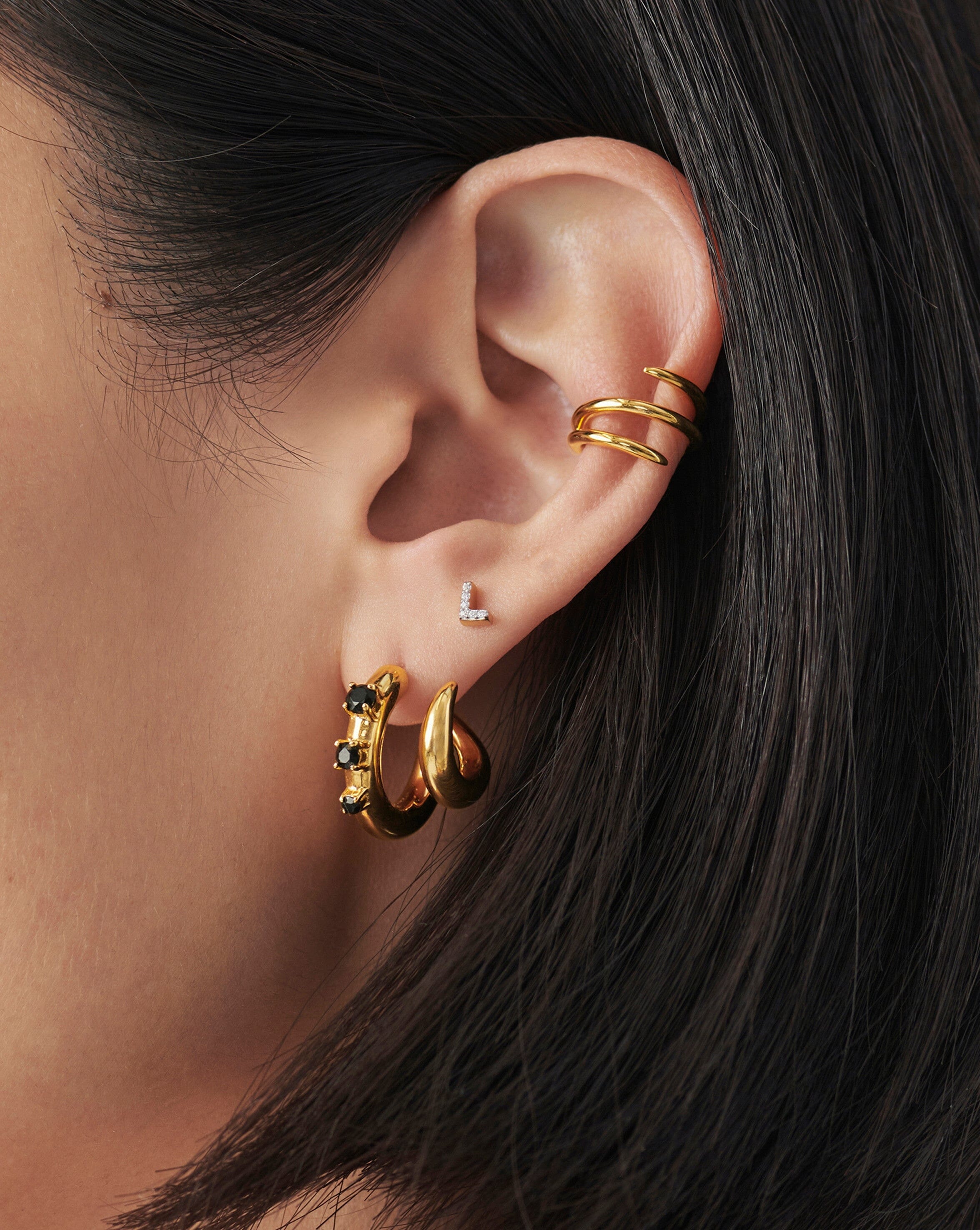 Pave Initial Single Stud Earring - Initial L | 18k Gold Vermeil/Cubic Zirconia