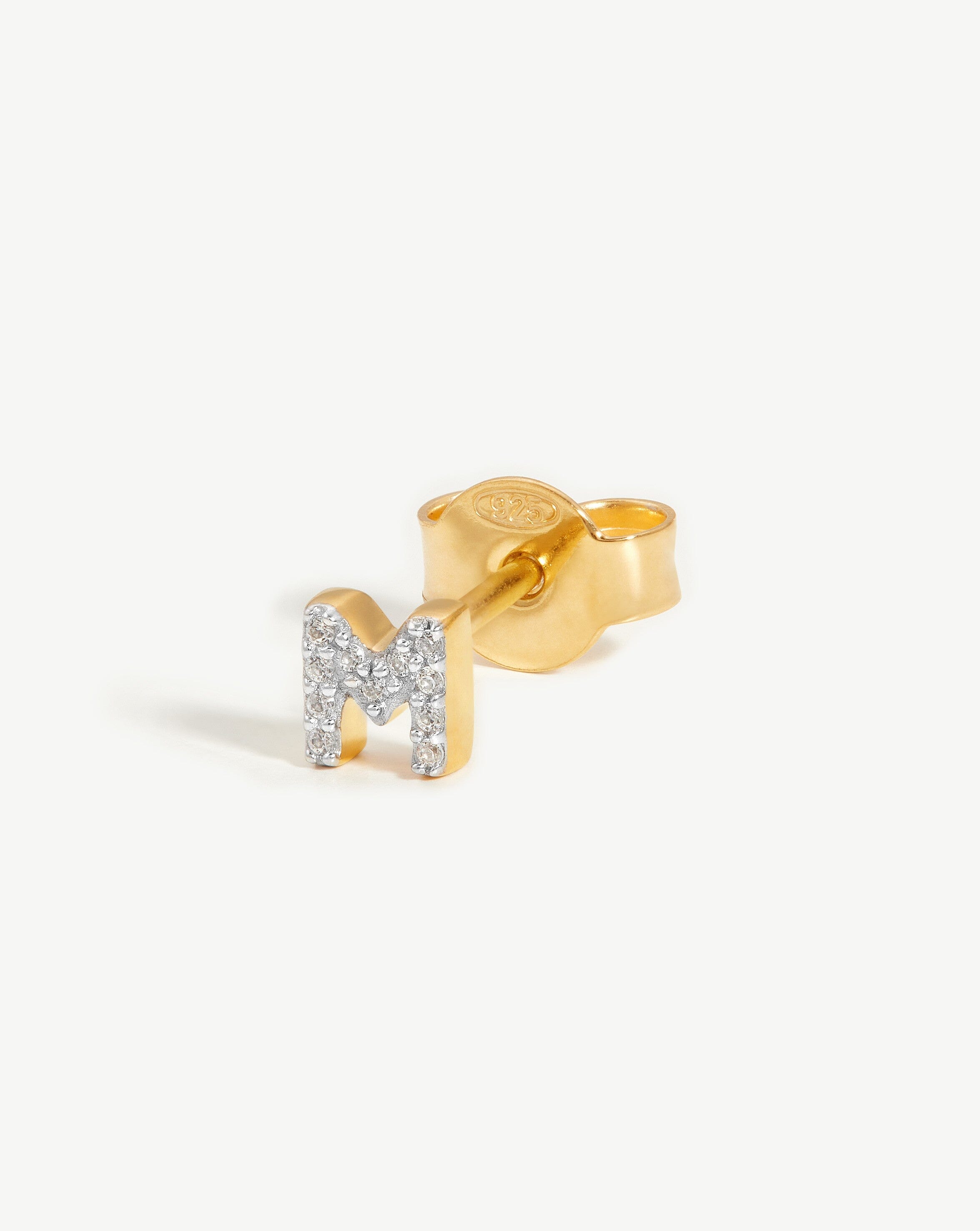 Pave Initial Single Stud Earring - Initial M | 18k Gold Vermeil/Cubic Zirconia