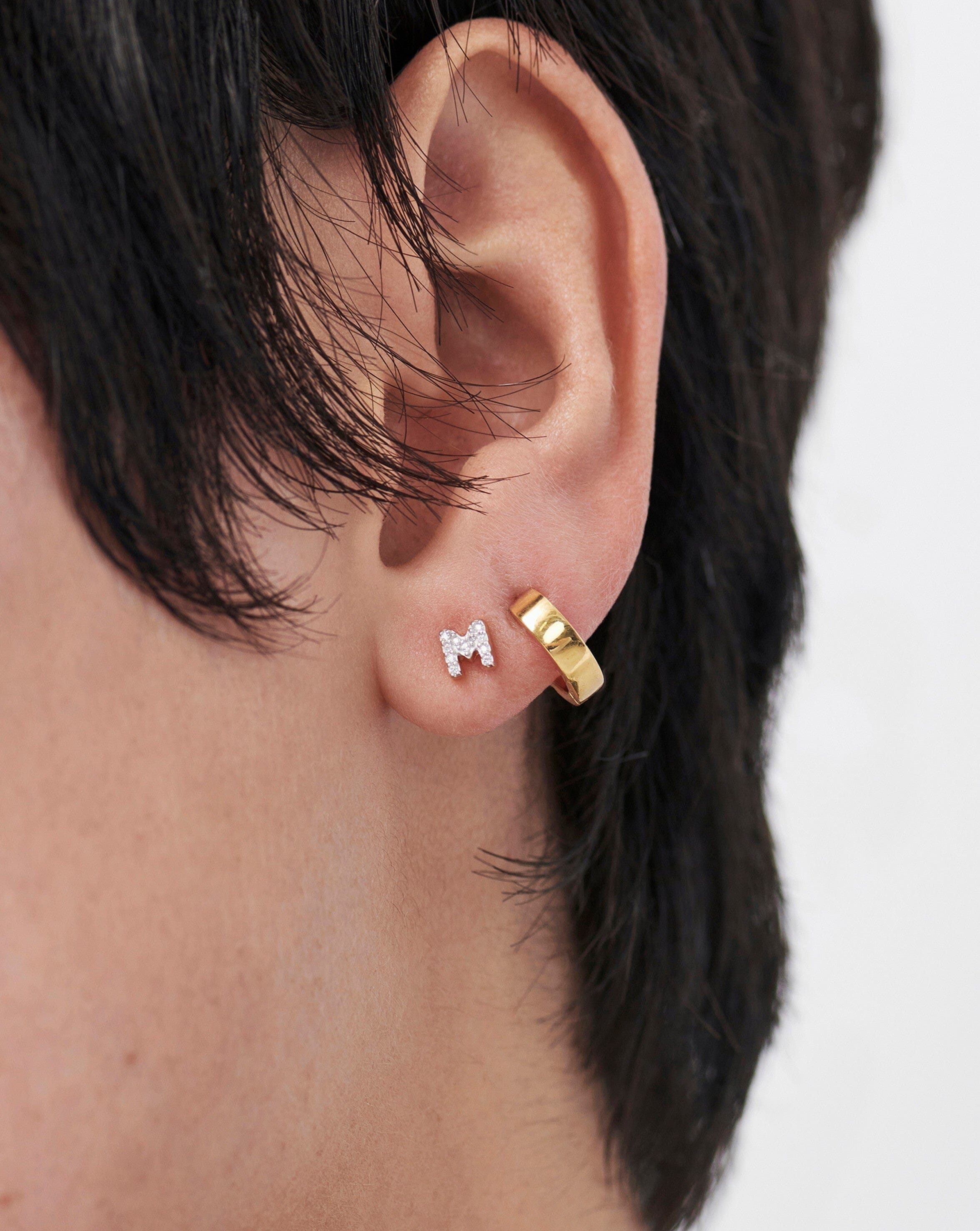 Pave Initial Single Stud Earring - Initial M | 18k Gold Vermeil/Cubic Zirconia
