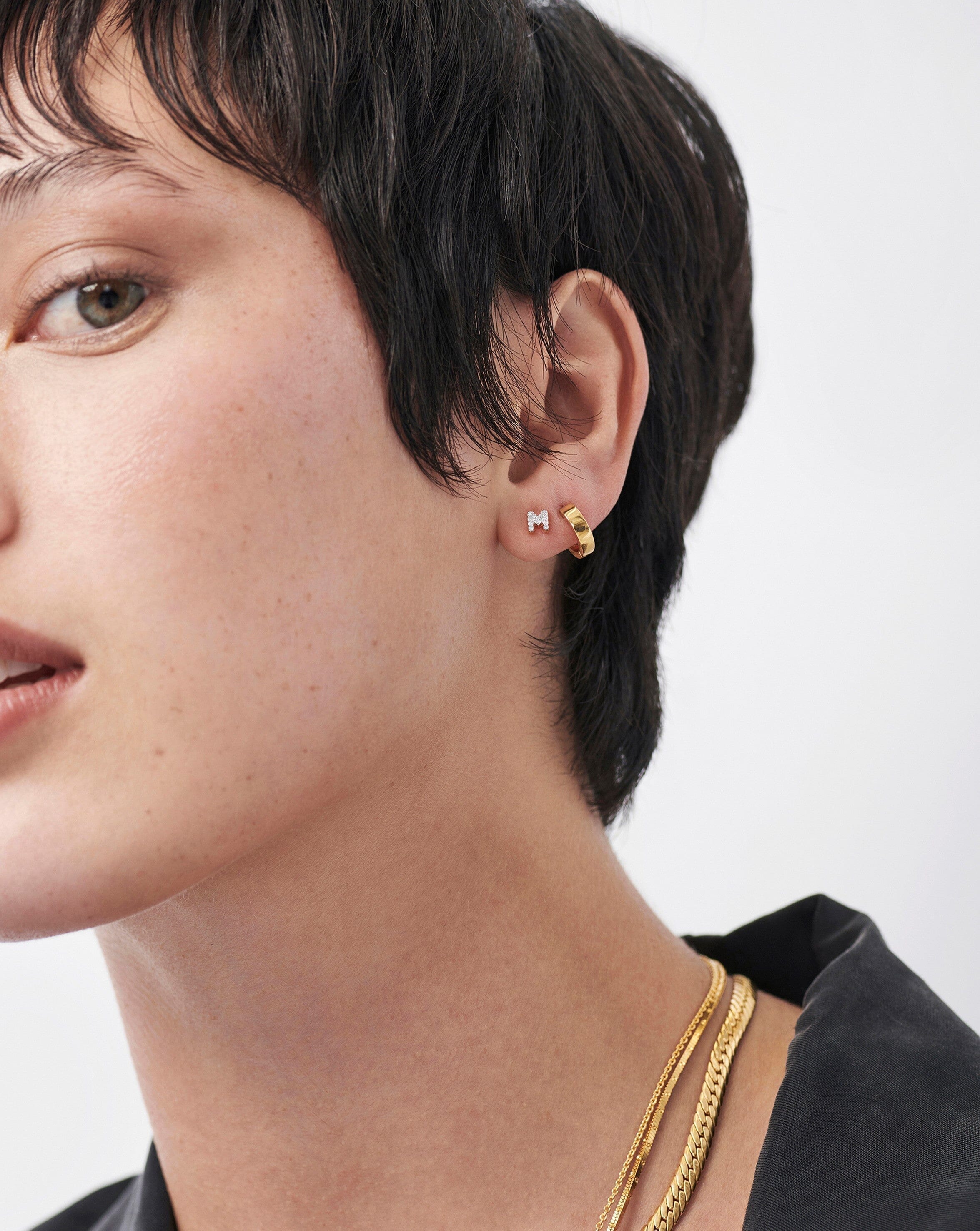 Pave Initial Single Stud Earring - Initial M | 18k Gold Vermeil/Cubic Zirconia