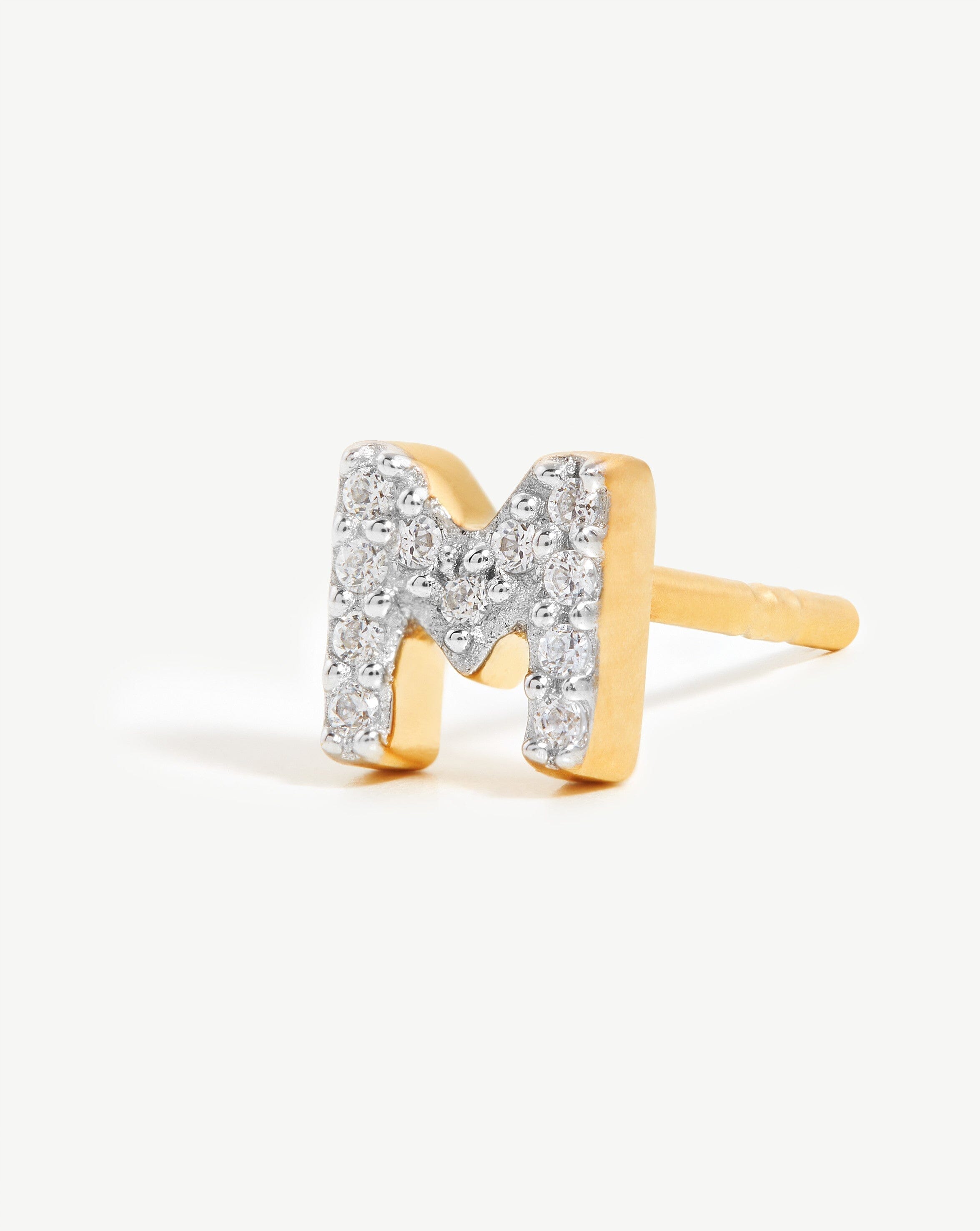 Pave Initial Single Stud Earring - Initial M | 18k Gold Vermeil/Cubic Zirconia