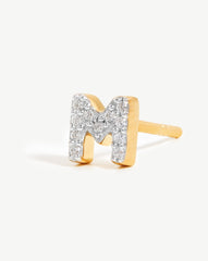 Pave Initial Single Stud Earring - Initial M | 18k Gold Vermeil/Cubic Zirconia