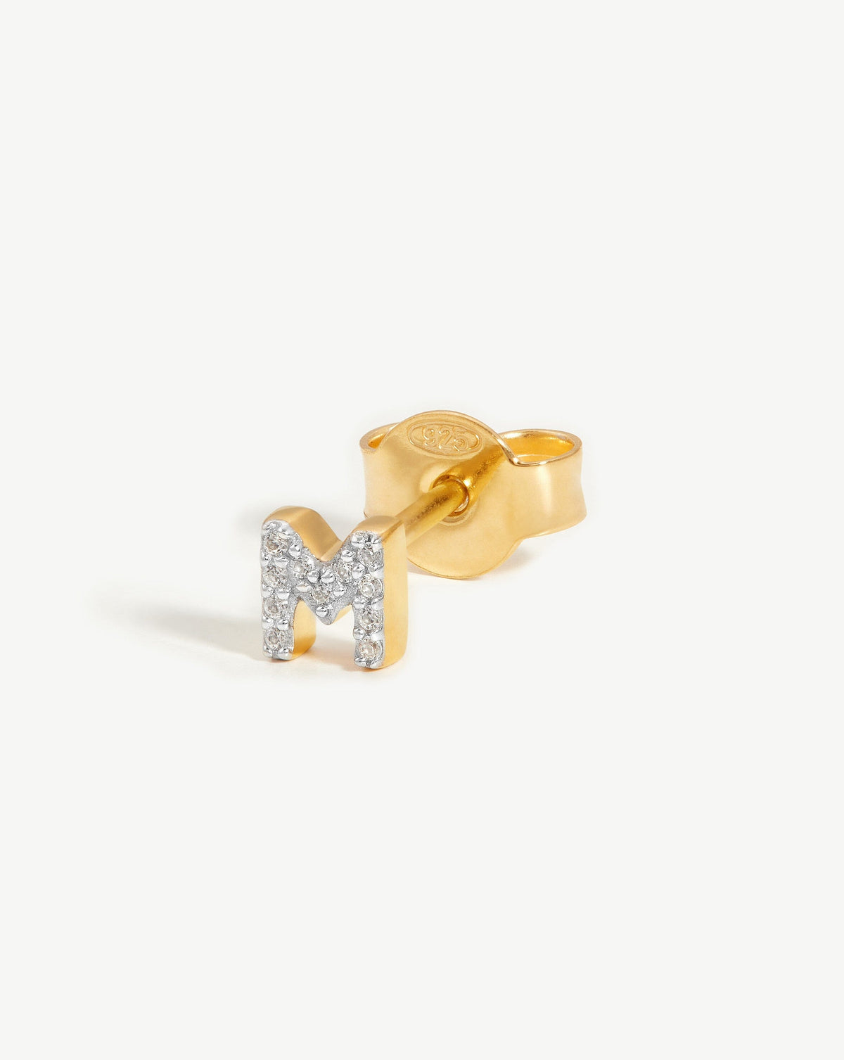 Pave Initial Single Stud Earring - Initial M | 18k Gold Vermeil/Cubic Zirconia