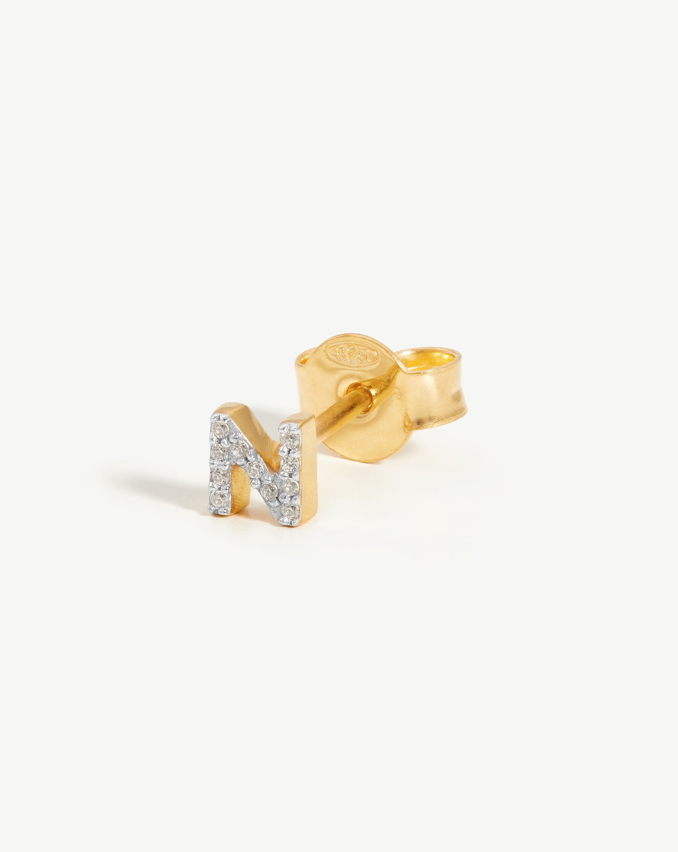 Pave Initial Single Stud Earring - Initial N | 18k Gold Vermeil/Cubic Zirconia