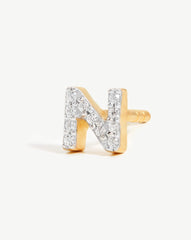 Pave Initial Single Stud Earring - Initial N | 18k Gold Vermeil/Cubic Zirconia