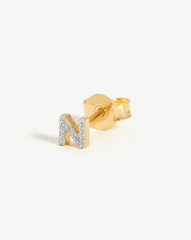 Pave Initial Single Stud Earring - Initial N | 18k Gold Vermeil/Cubic Zirconia