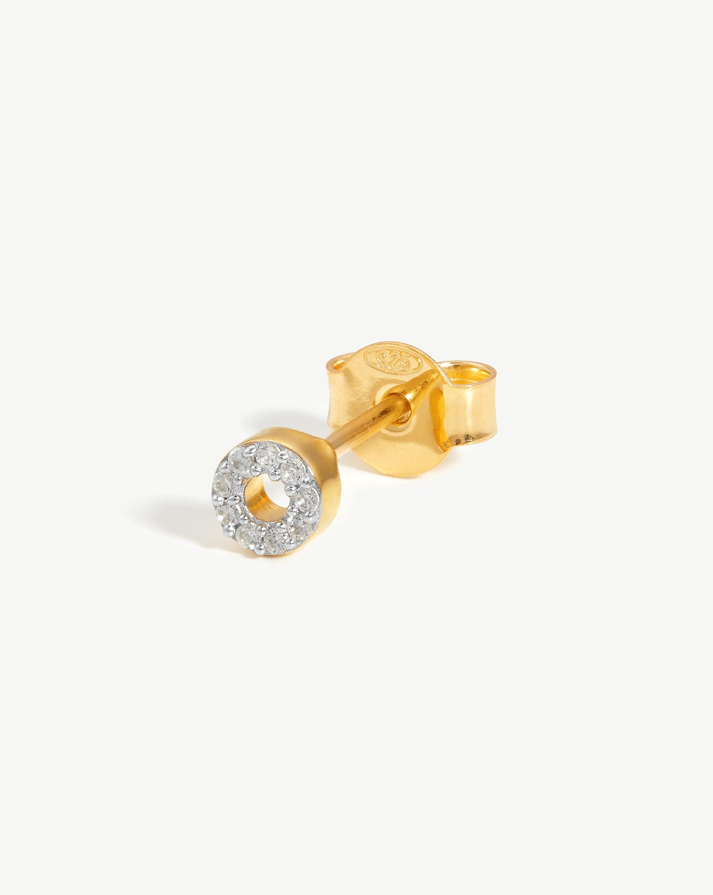 Pave Initial Single Stud Earring - Initial O | 18k Gold Vermeil/Cubic Zirconia