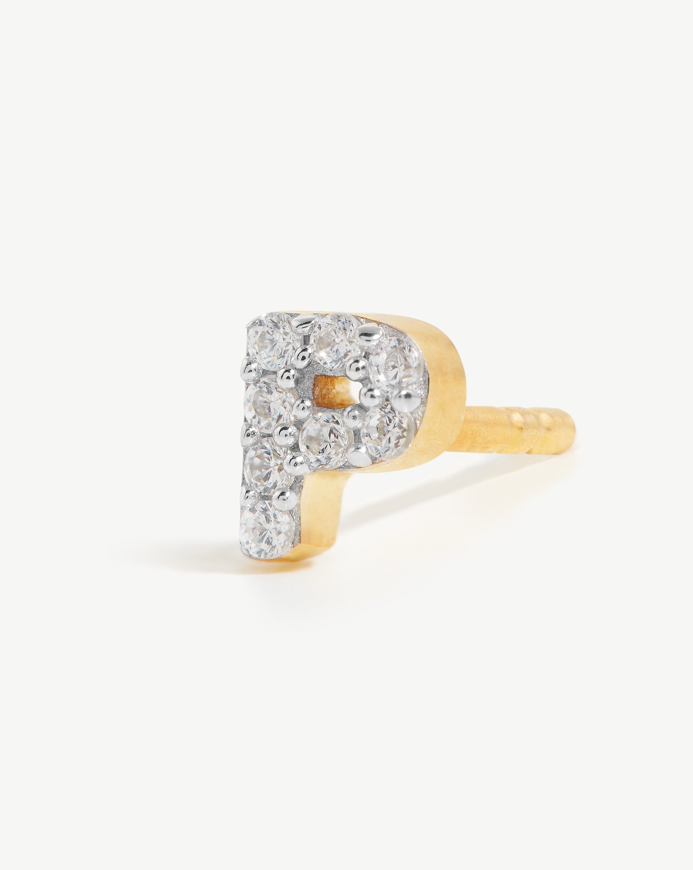Pave Initial Single Stud Earring - Initial P | 18k Gold Vermeil/Cubic Zirconia