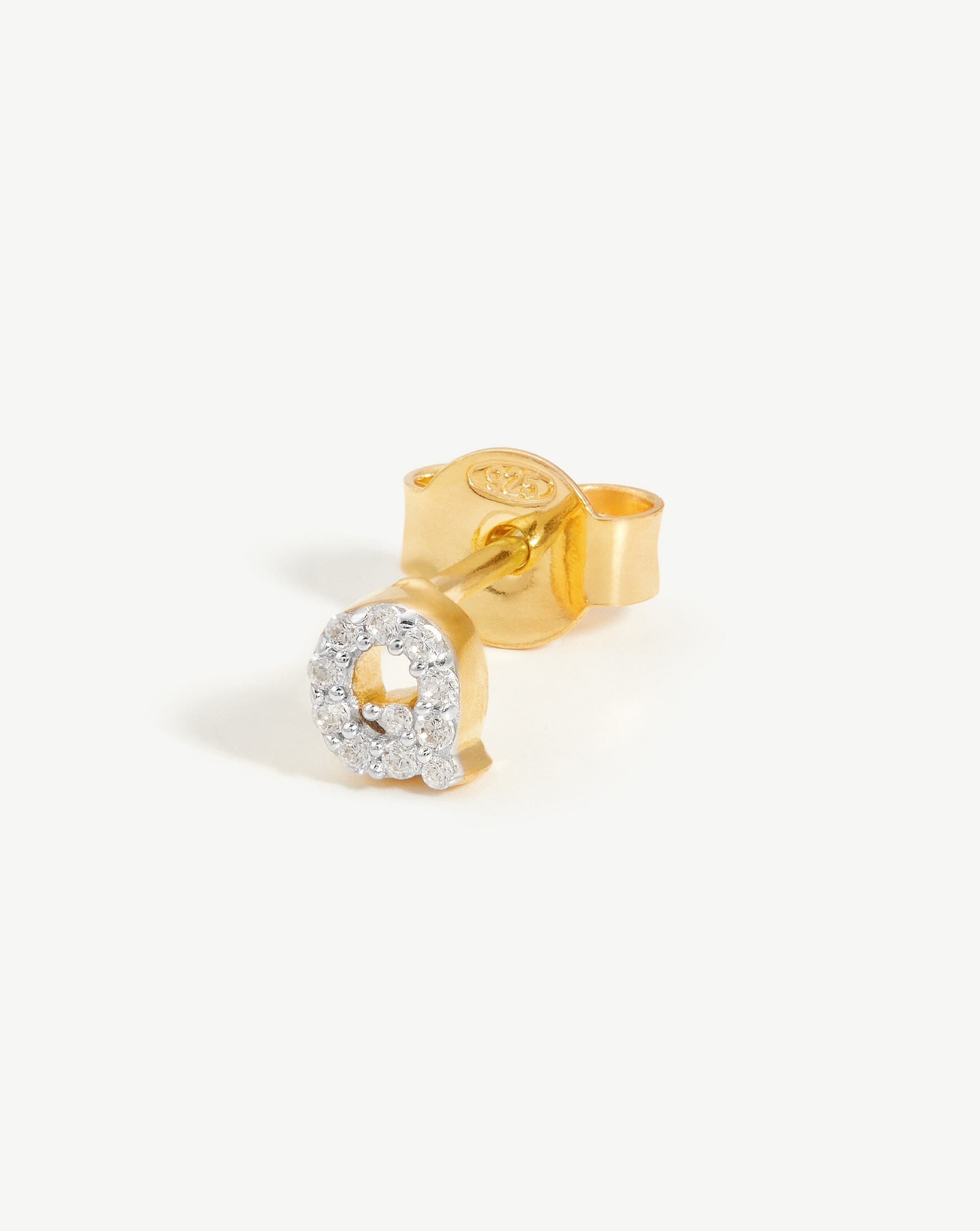 Pave Initial Single Stud Earring - Initial Q | 18k Gold Vermeil/Cubic Zirconia