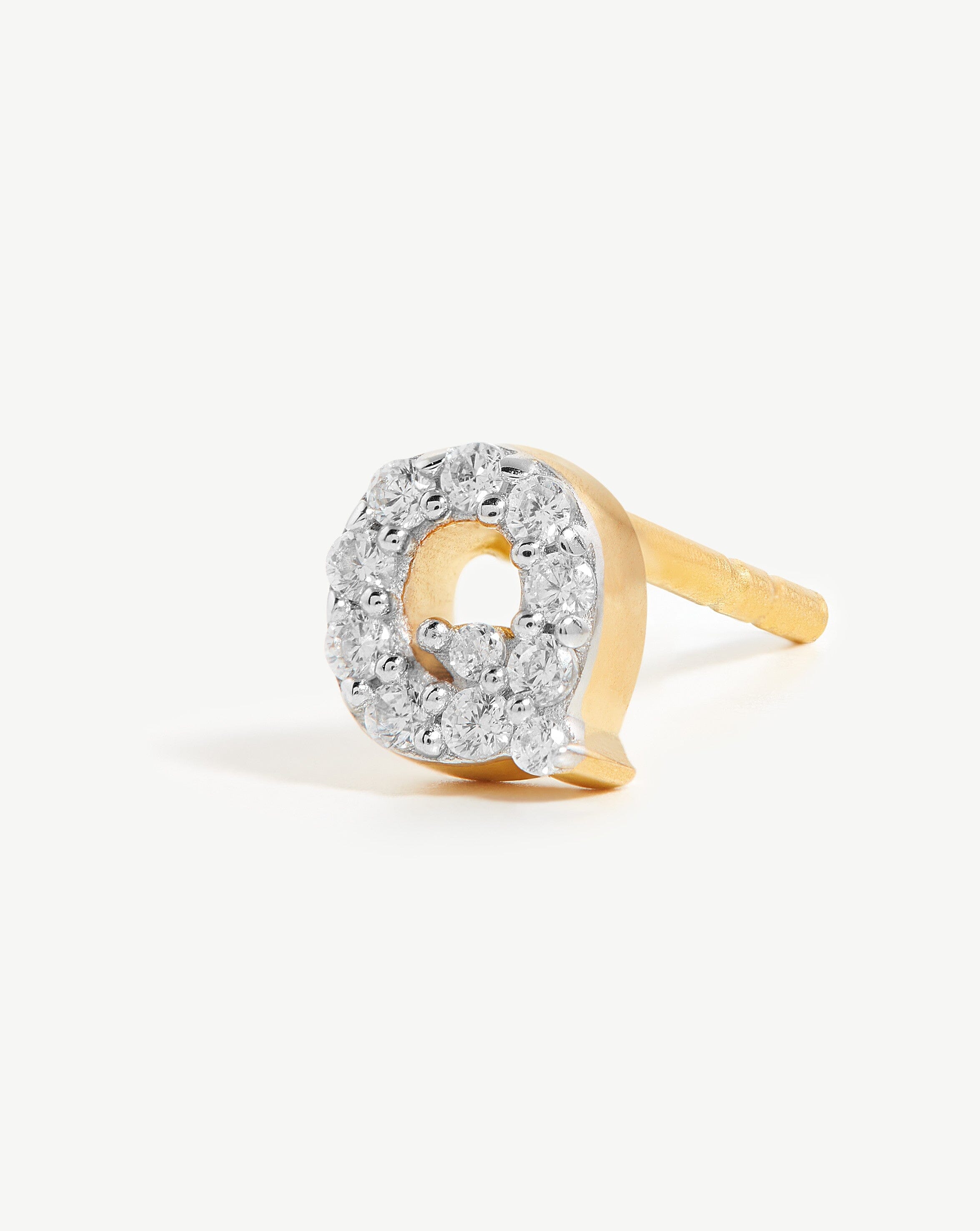 Pave Initial Single Stud Earring - Initial Q | 18k Gold Vermeil/Cubic Zirconia