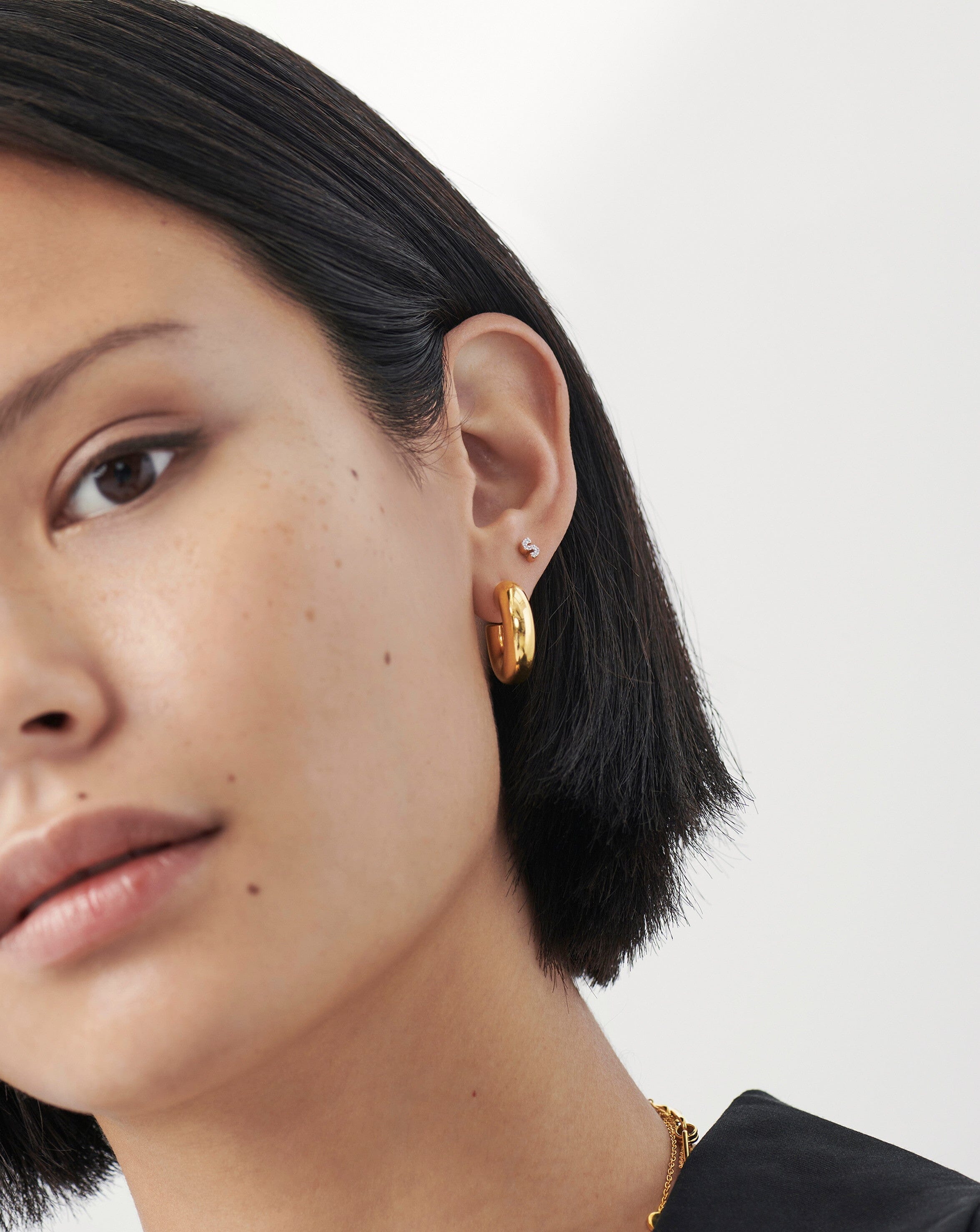 Pave Initial Single Stud Earring - Initial S | 18k Gold Vermeil/Cubic Zirconia