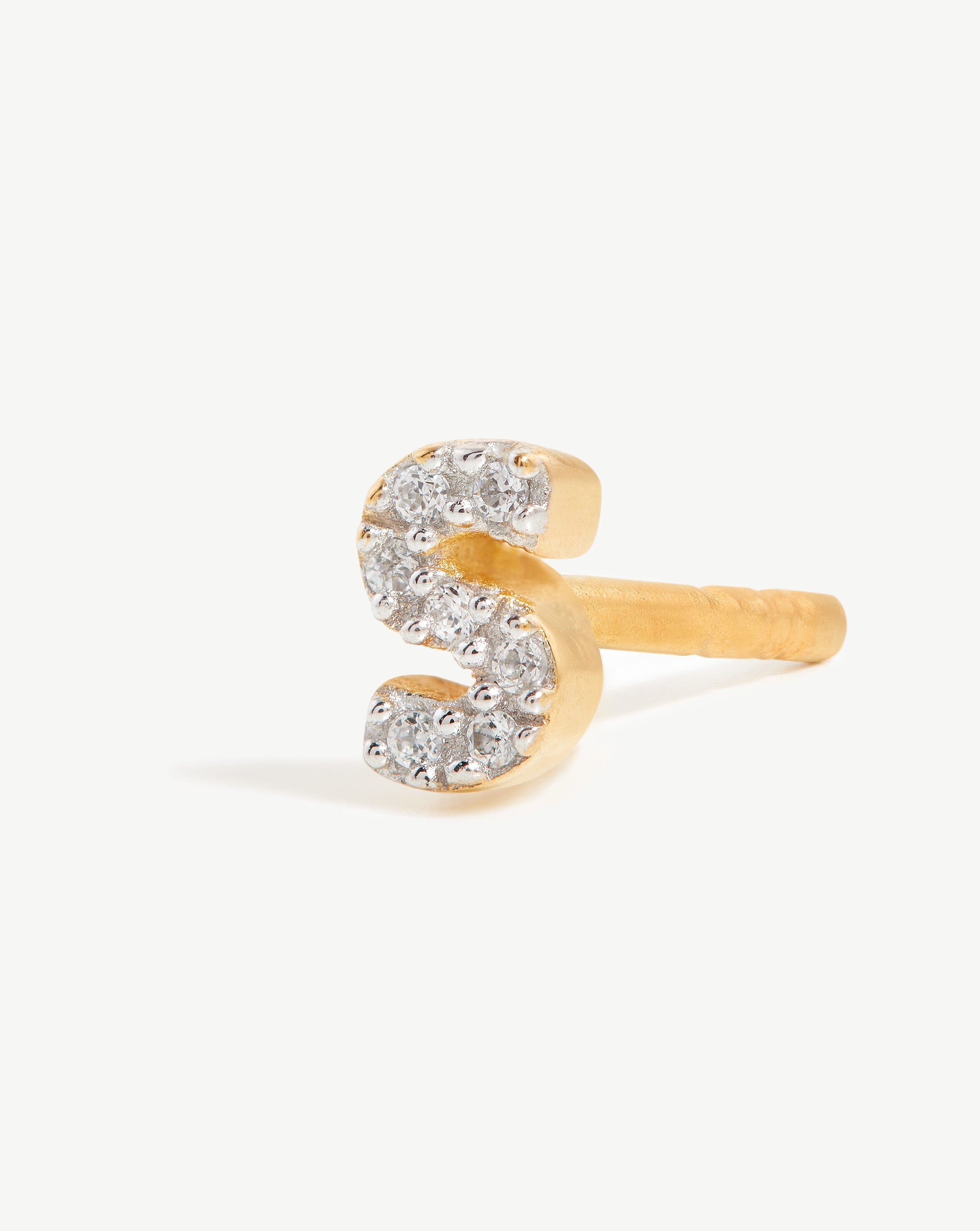 Pave Initial Single Stud Earring - Initial S | 18k Gold Vermeil/Cubic Zirconia