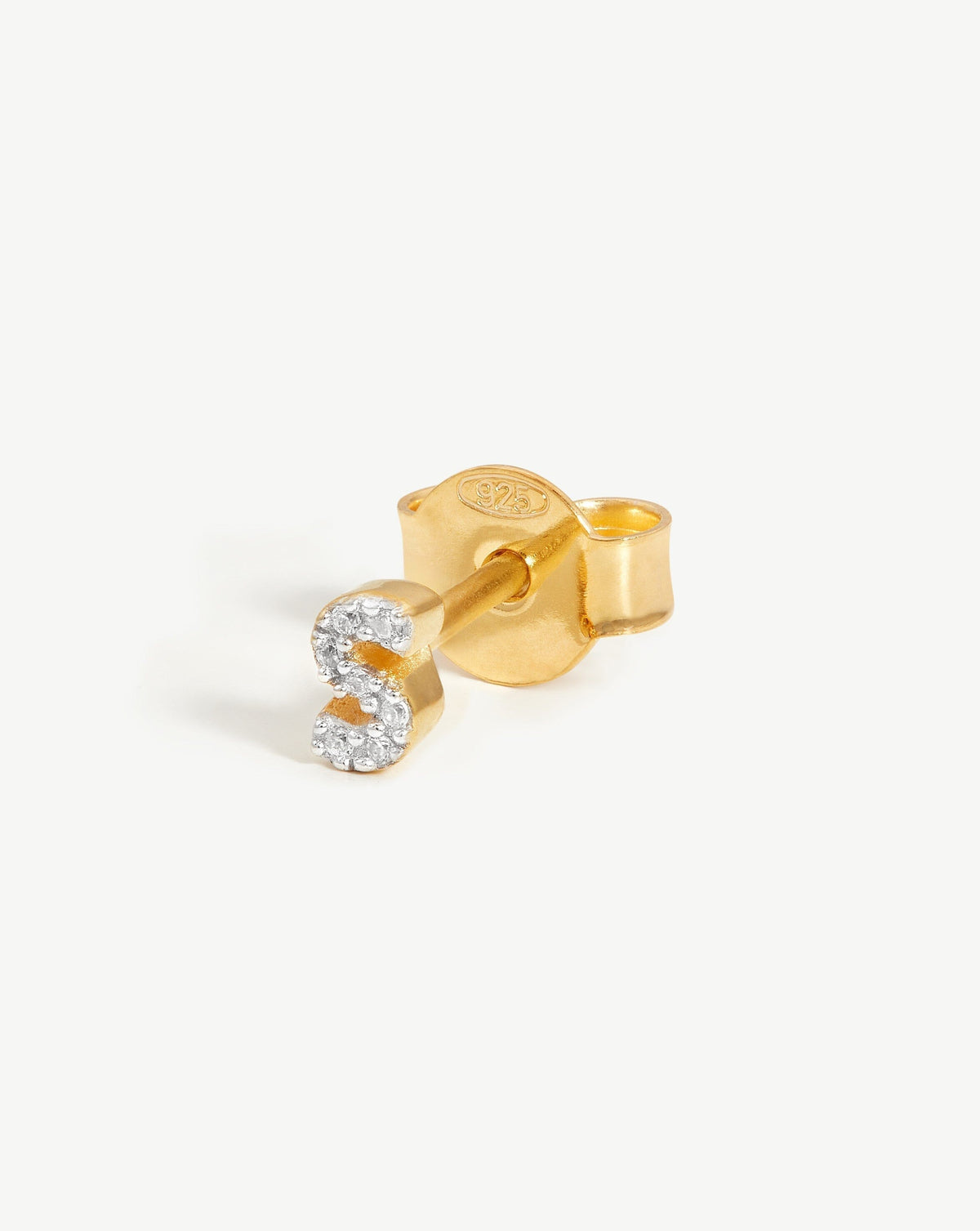 Pave Initial Single Stud Earring - Initial S | 18k Gold Vermeil/Cubic Zirconia