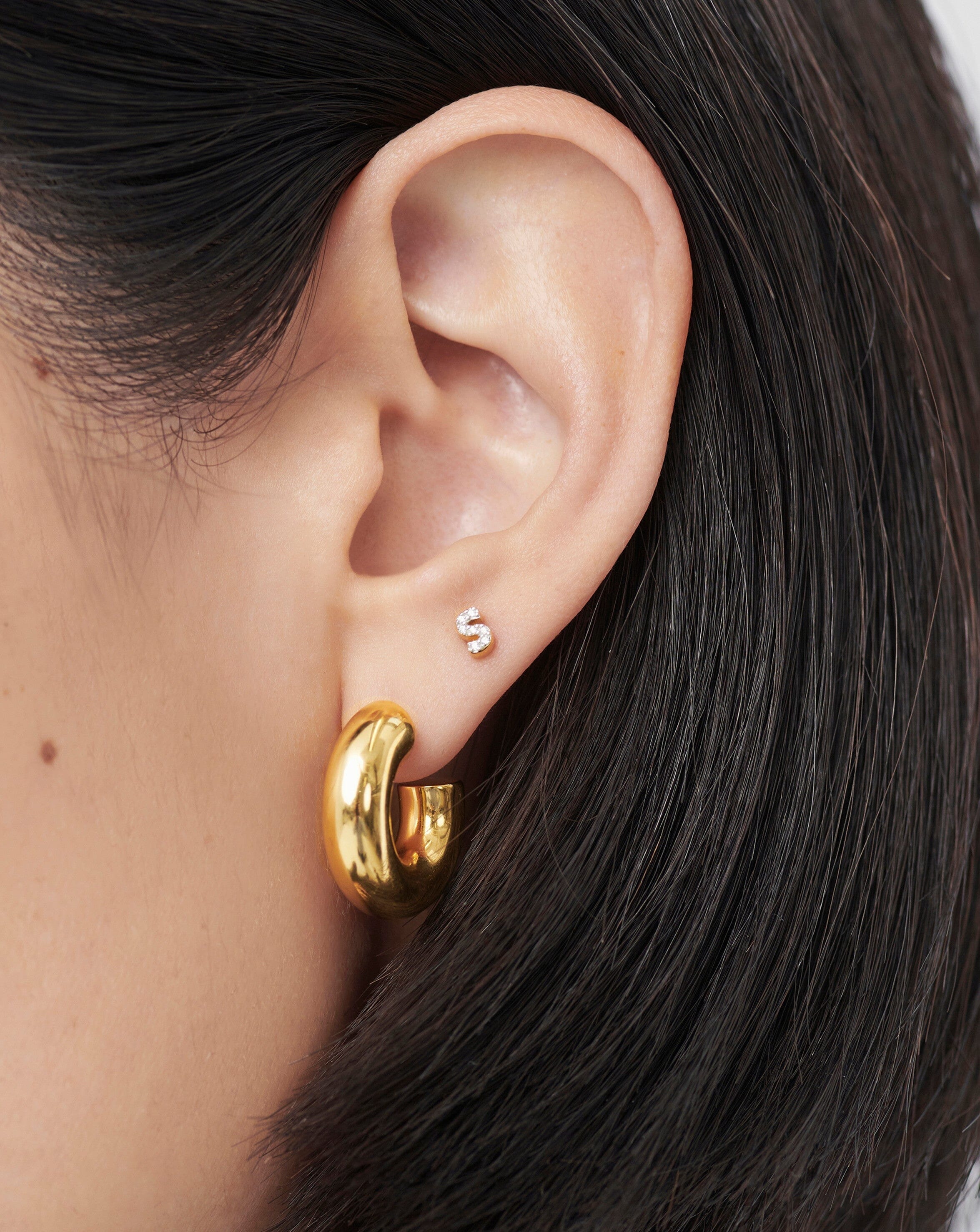 Pave Initial Single Stud Earring - Initial S | 18k Gold Vermeil/Cubic Zirconia