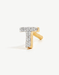 Pave Initial Single Stud Earring - Initial T | 18k Gold Vermeil/Cubic Zirconia