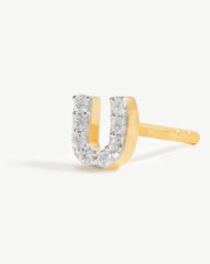 Pave Initial Single Stud Earring - Initial U | 18k Gold Vermeil/Cubic Zirconia