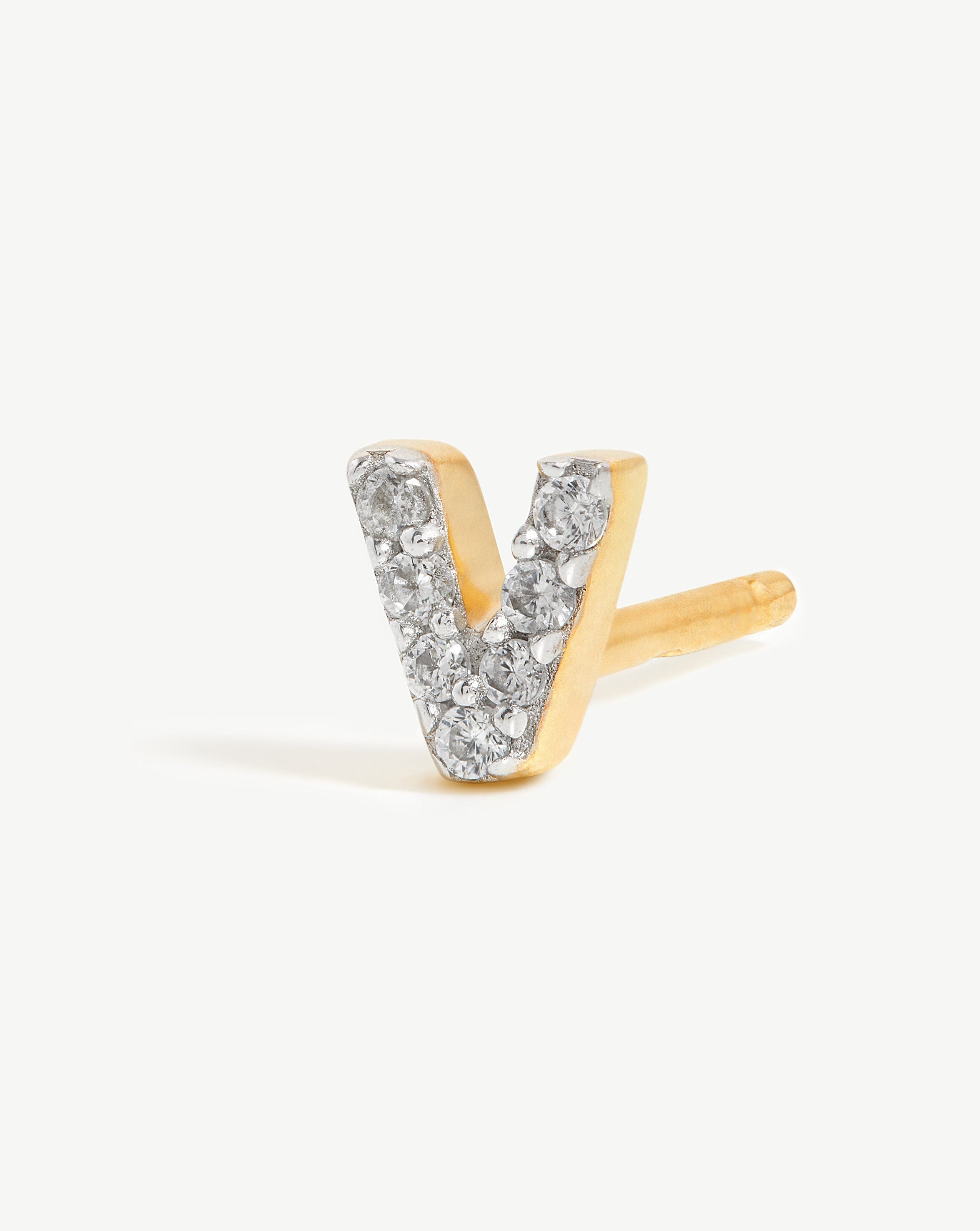 Pave Initial Single Stud Earring - Initial V | 18k Gold Vermeil/Cubic Zirconia
