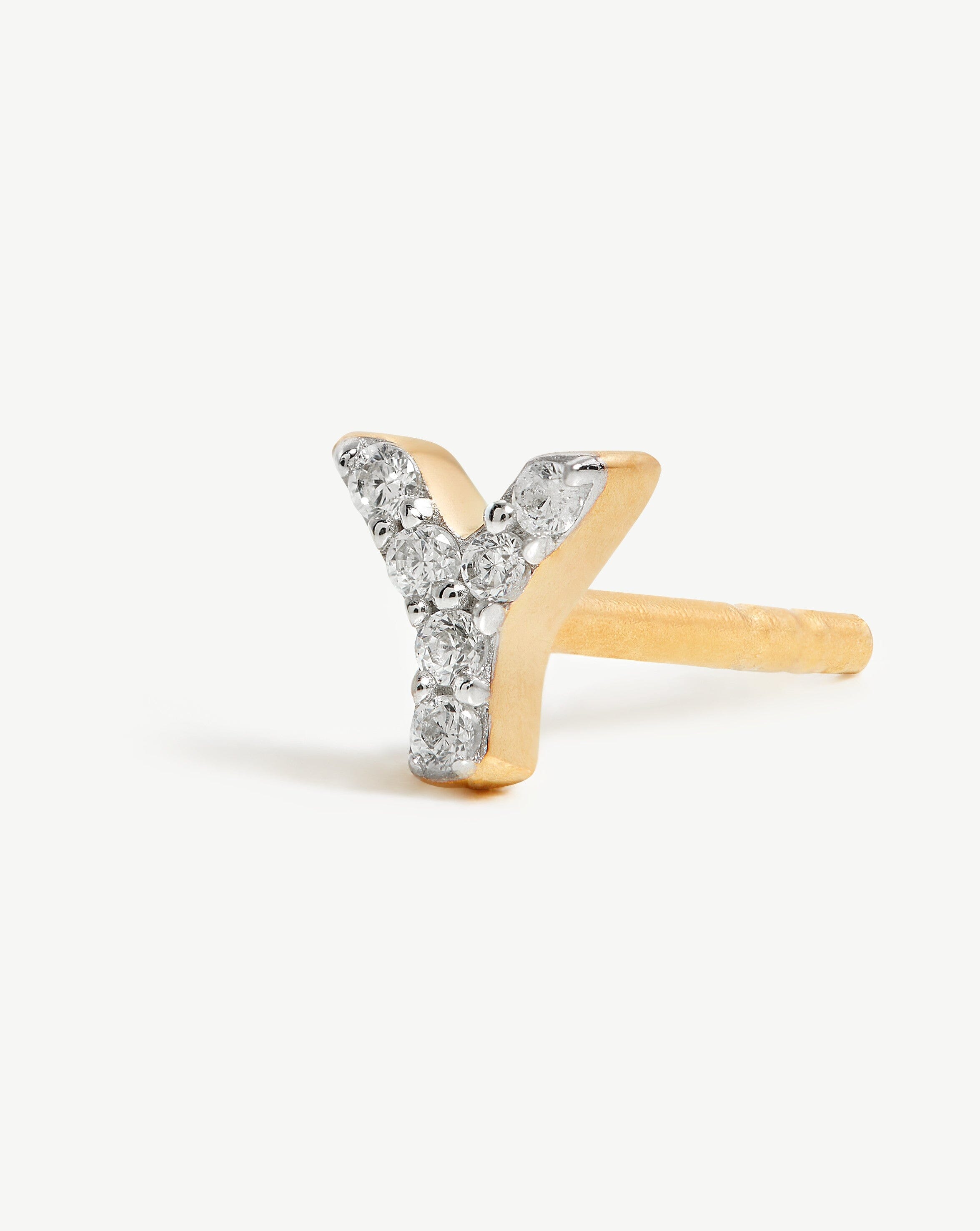 Pave Initial Single Stud Earring - Initial Y | 18k Gold Vermeil/Cubic Zirconia
