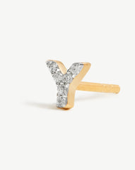 Pave Initial Single Stud Earring - Initial Y | 18k Gold Vermeil/Cubic Zirconia