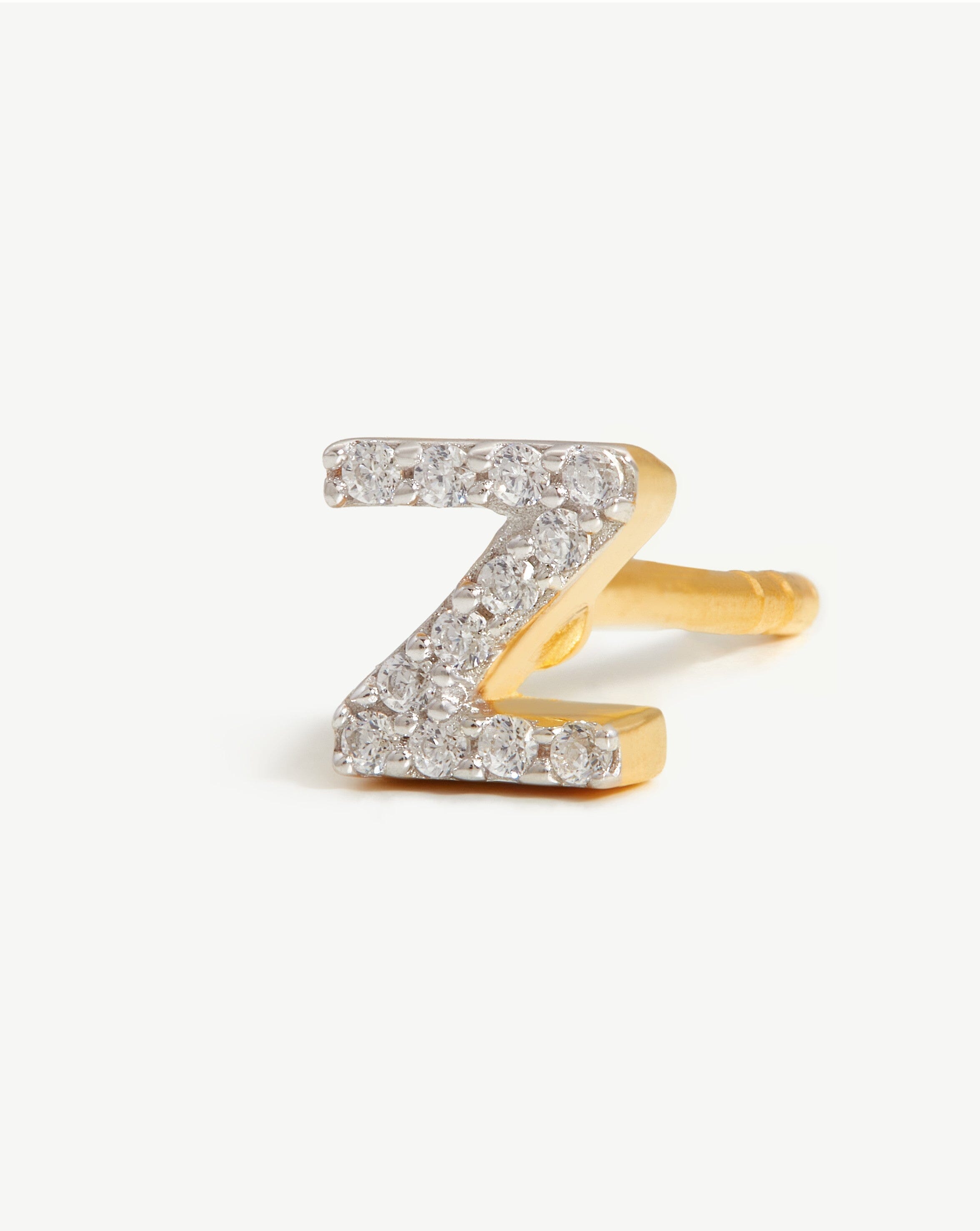 Pave Initial Single Stud Earring - Initial Z | 18k Gold Vermeil/Cubic Zirconia