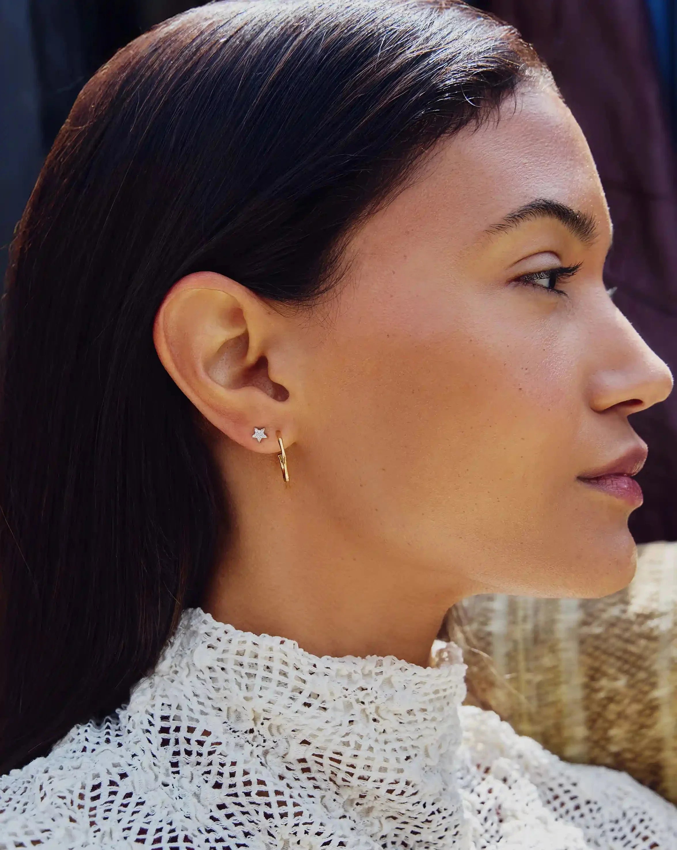 Pave Star Moon Stud Earrings