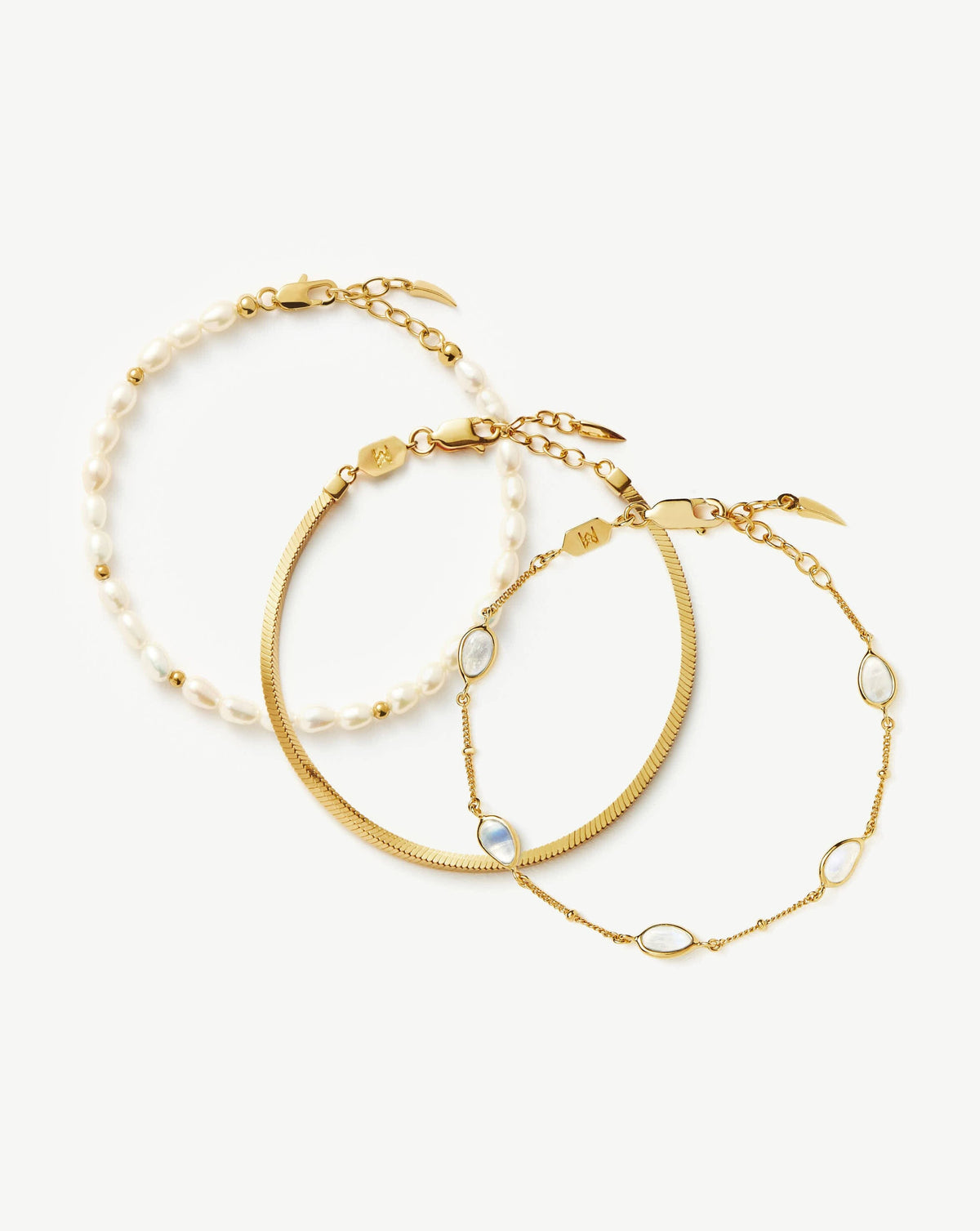 Pearl & Snake Chain Triple Bracelet Set | 18k Gold Plated