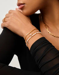 Pearl & Snake Chain Triple Bracelet Set | 18k Gold Plated