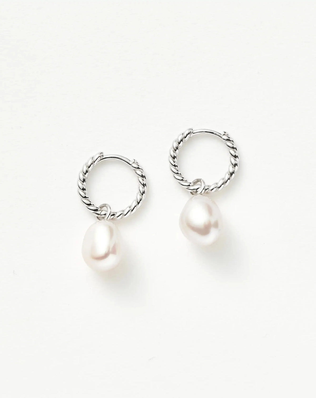 Pearl Twisted Small Drop Hoop Earrings | Sterling Silver/Pearl
