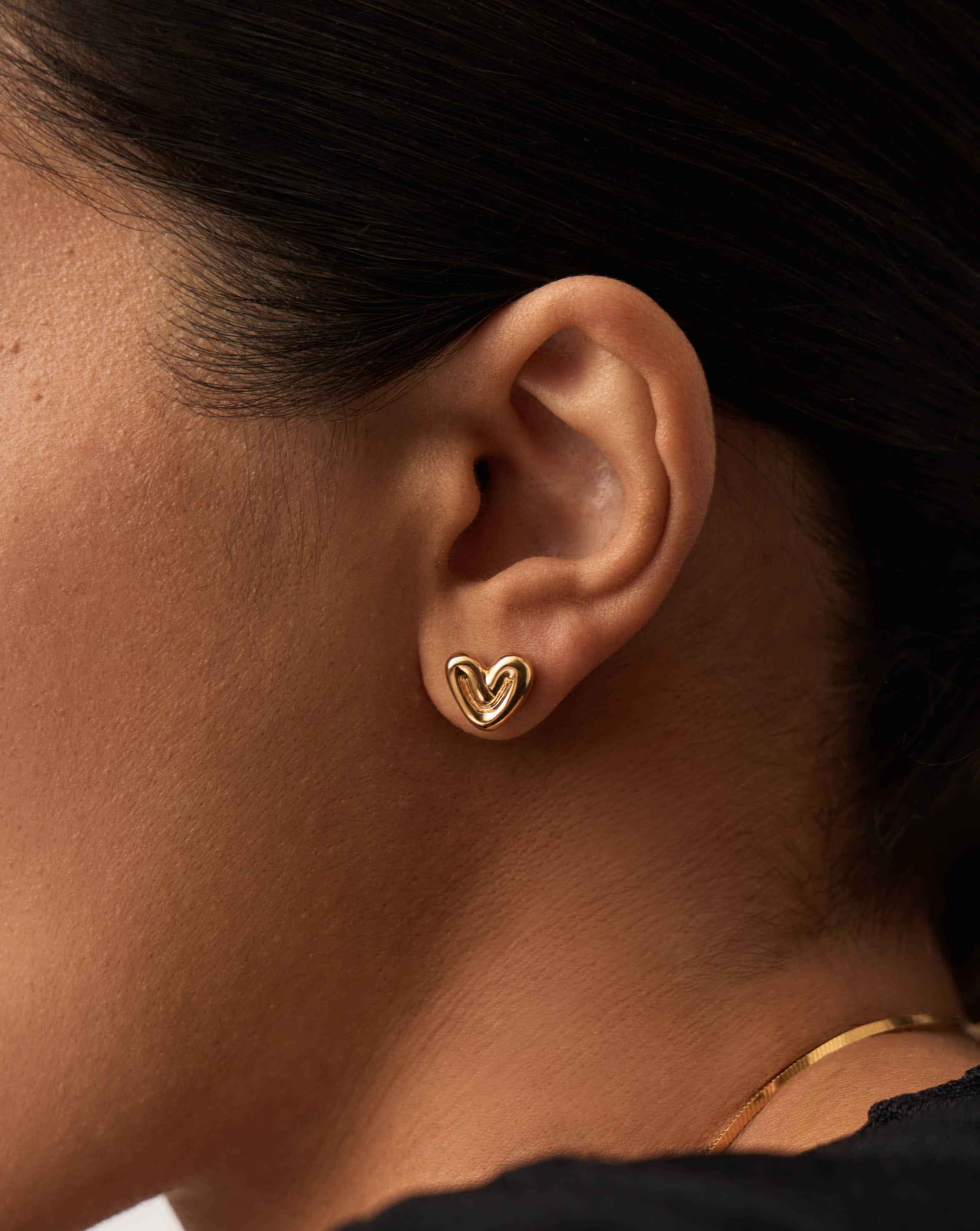 Puffy Heart Mini Stud Earrings |18k Gold Vermeil