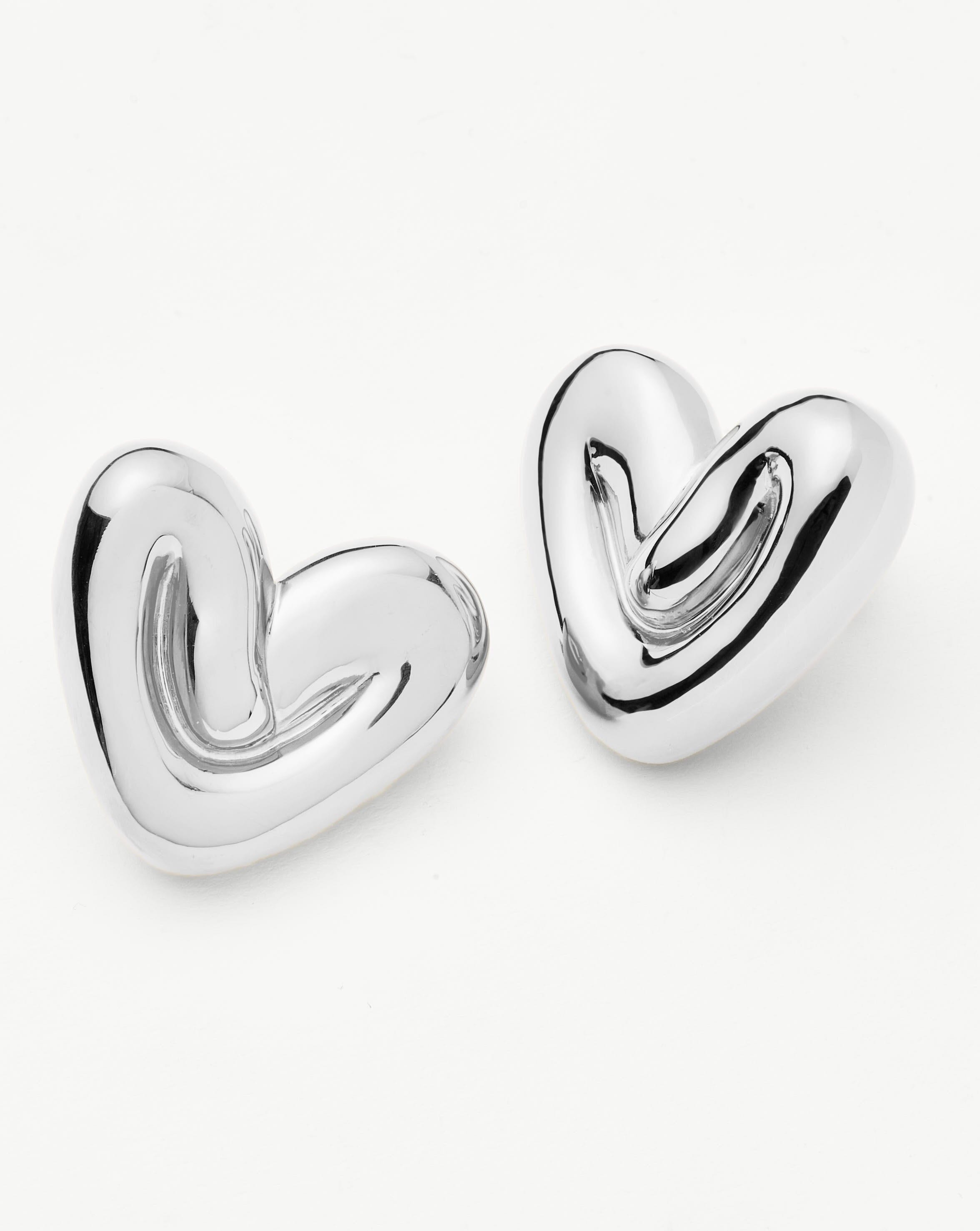 Puffy Heart Oversized Stud Earrings | Silver Plated