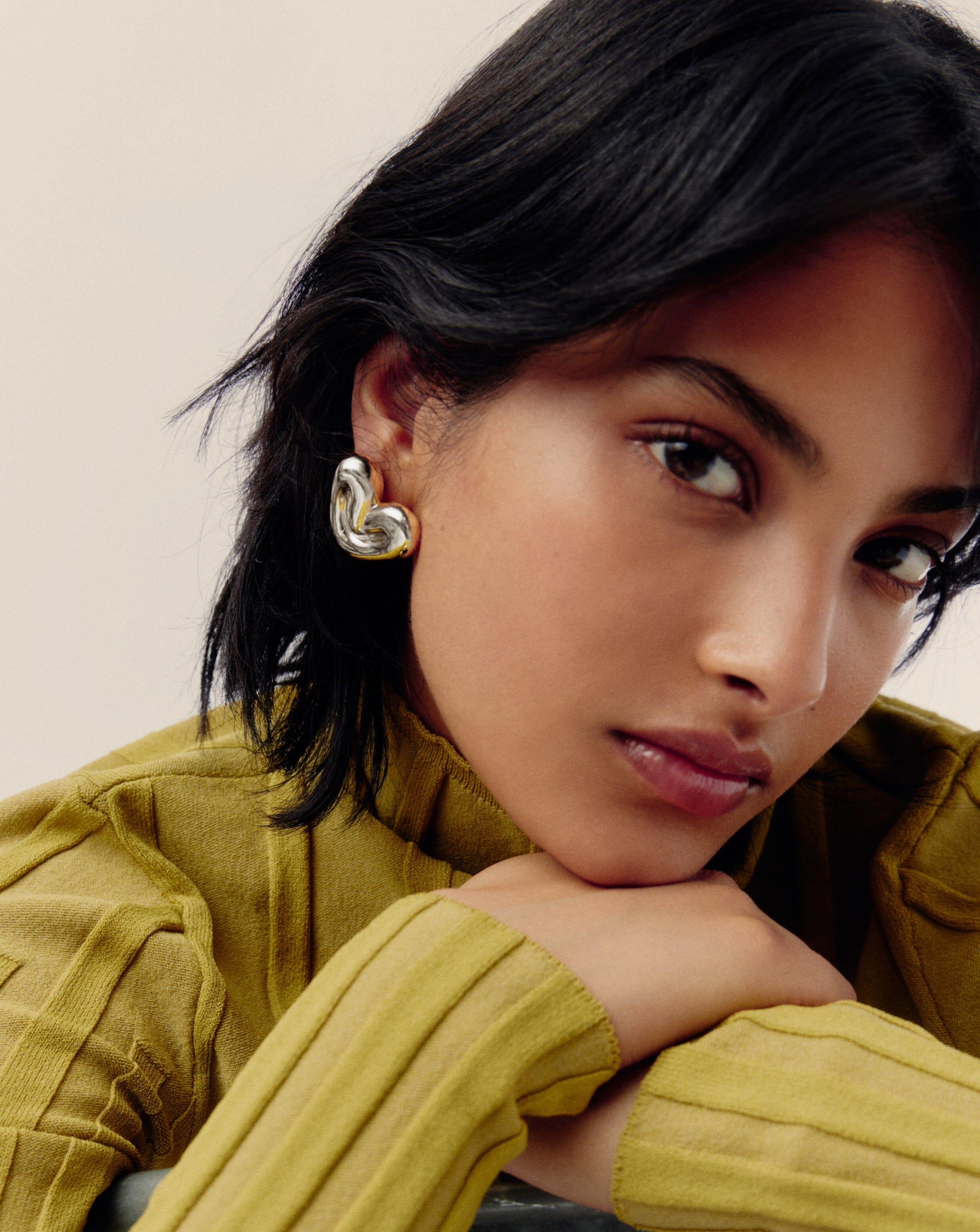 Puffy Heart Oversized Stud Earrings | Silver Plated