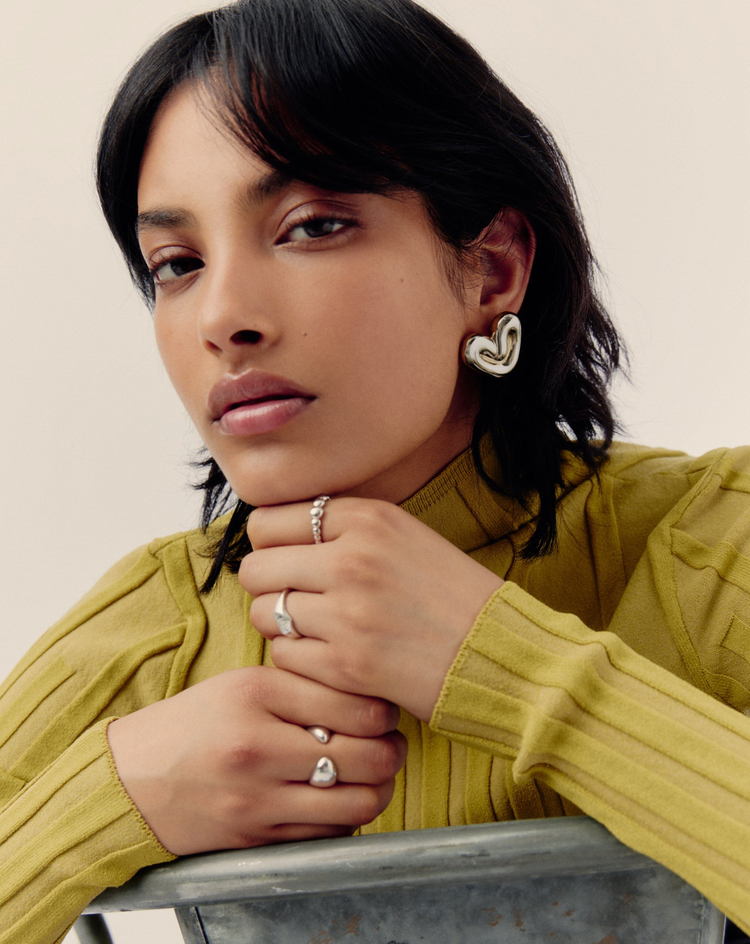 Puffy Heart Oversized Stud Earrings | Silver Plated