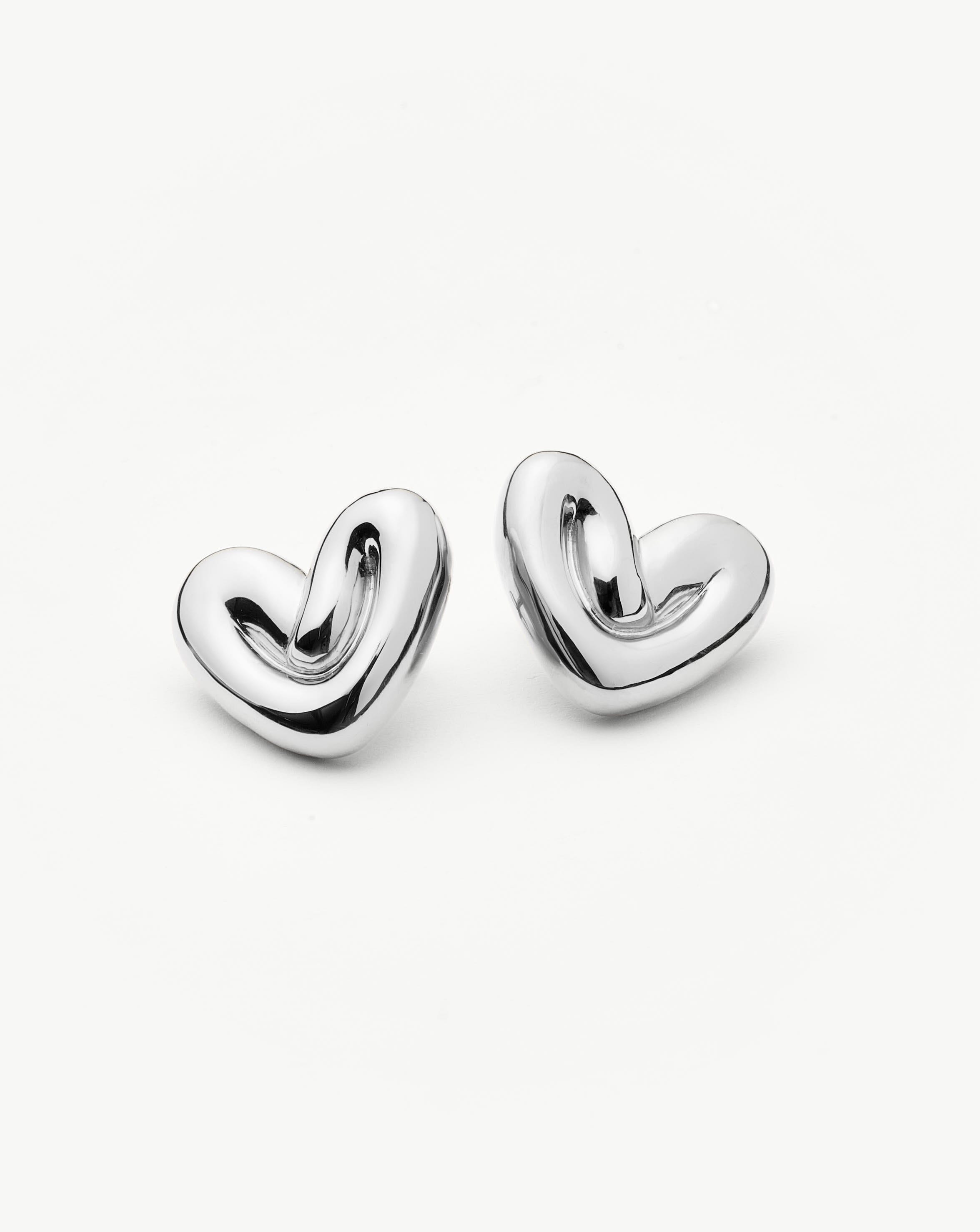Puffy Heart Oversized Stud Earrings | Silver Plated