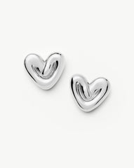 Puffy Heart Oversized Stud Earrings | Silver Plated
