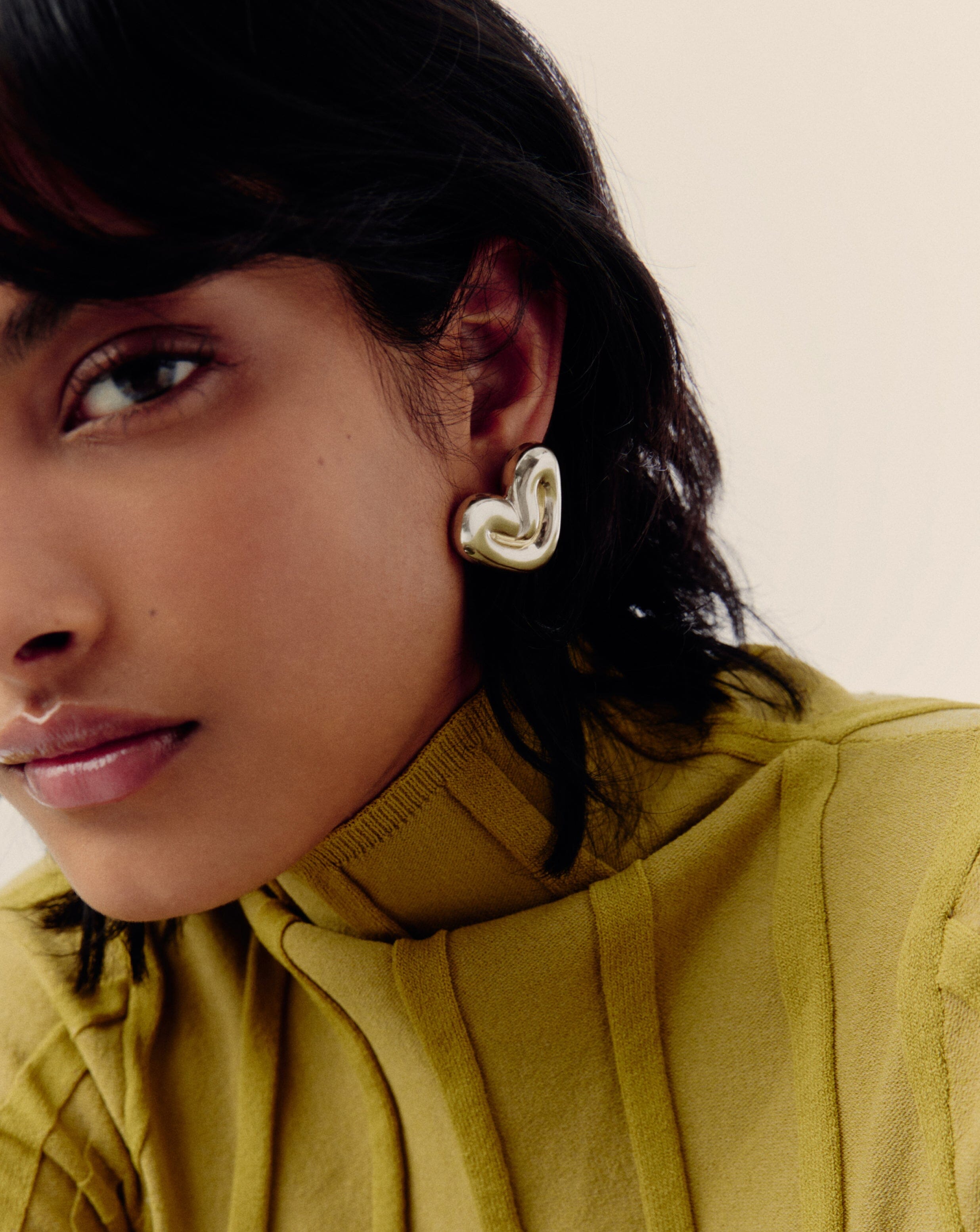 Puffy Heart Oversized Stud Earrings | Silver Plated