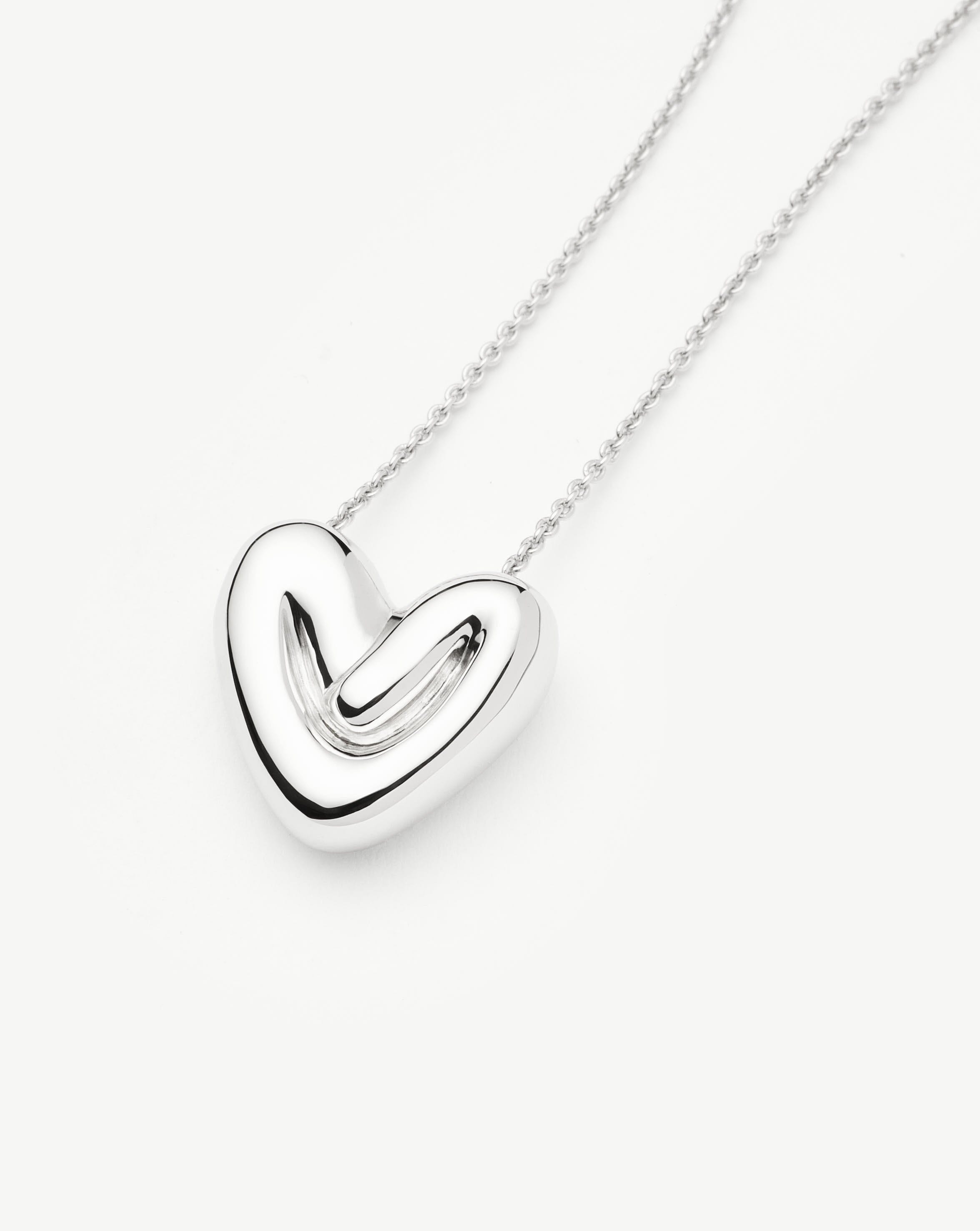 Puffy Heart Pendant Necklace | Silver Plated