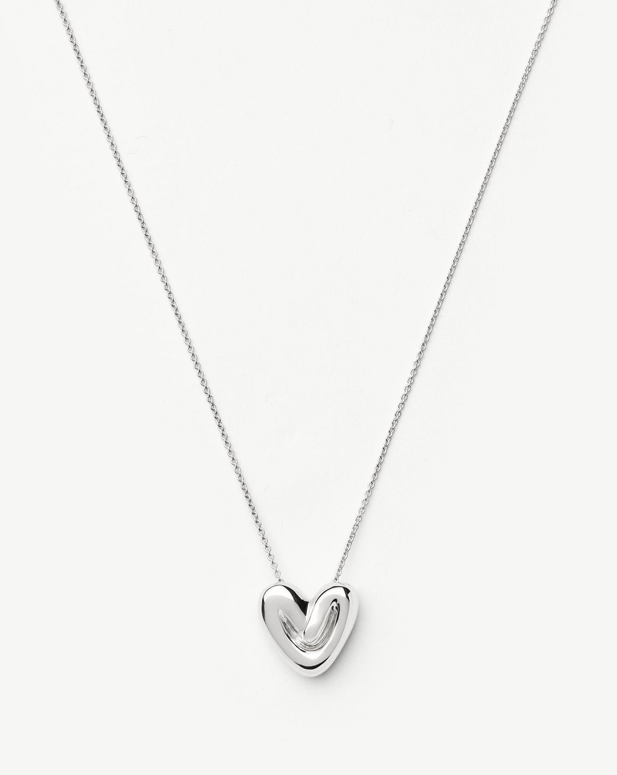 Puffy Heart Pendant Necklace | Silver Plated