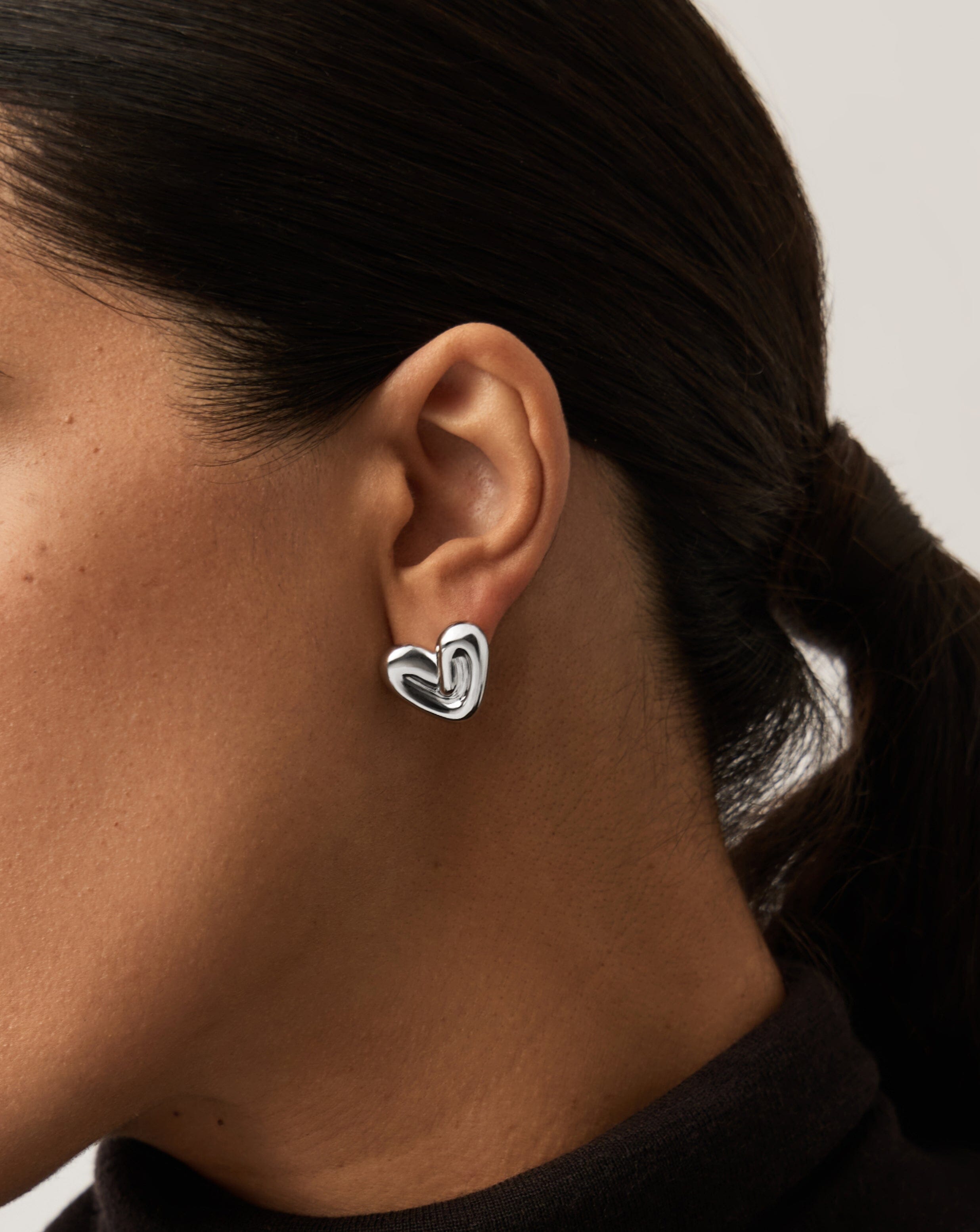 Puffy Heart Stud Earrings |Sterling Silver Plated