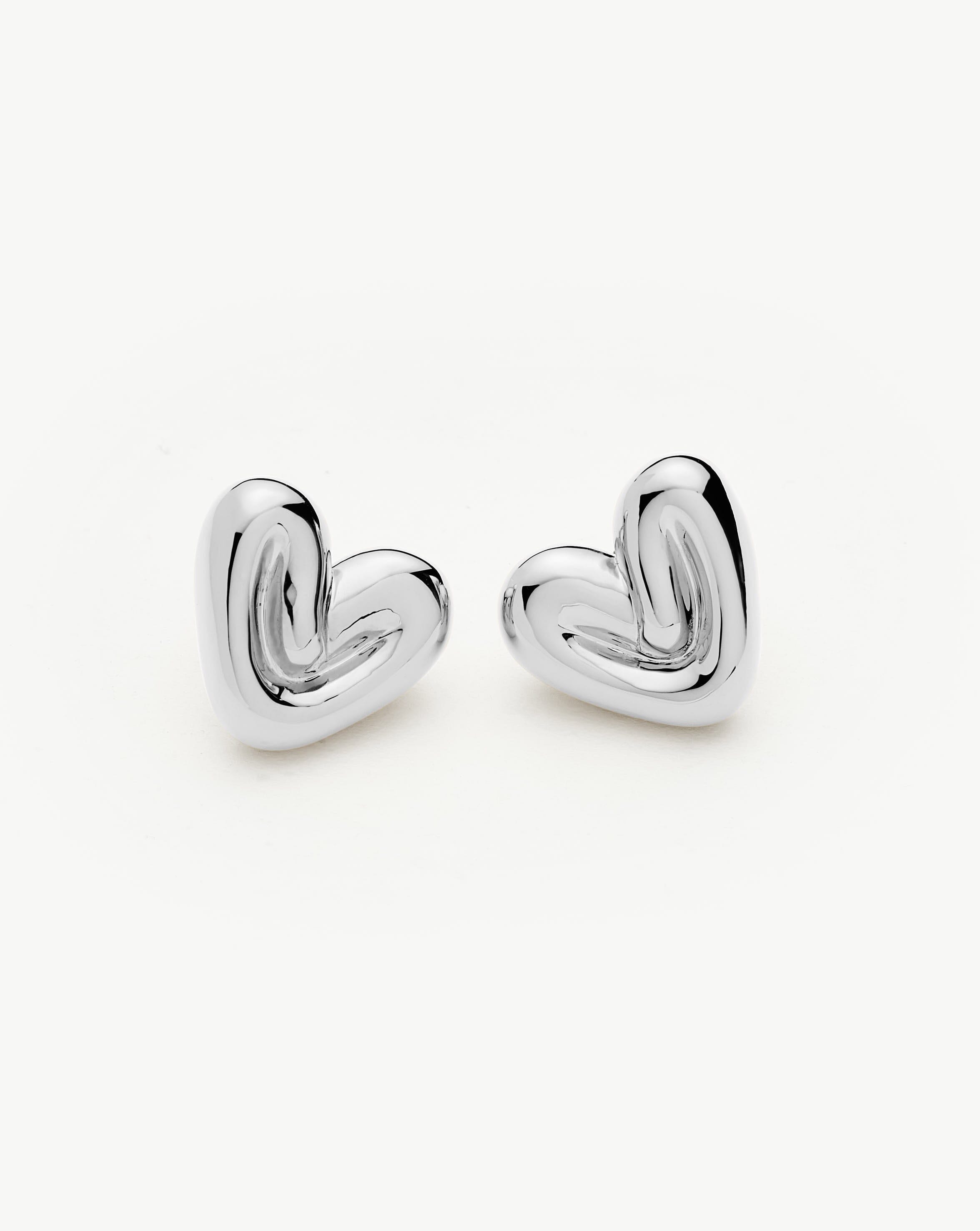 Puffy Heart Stud Earrings |Sterling Silver Plated