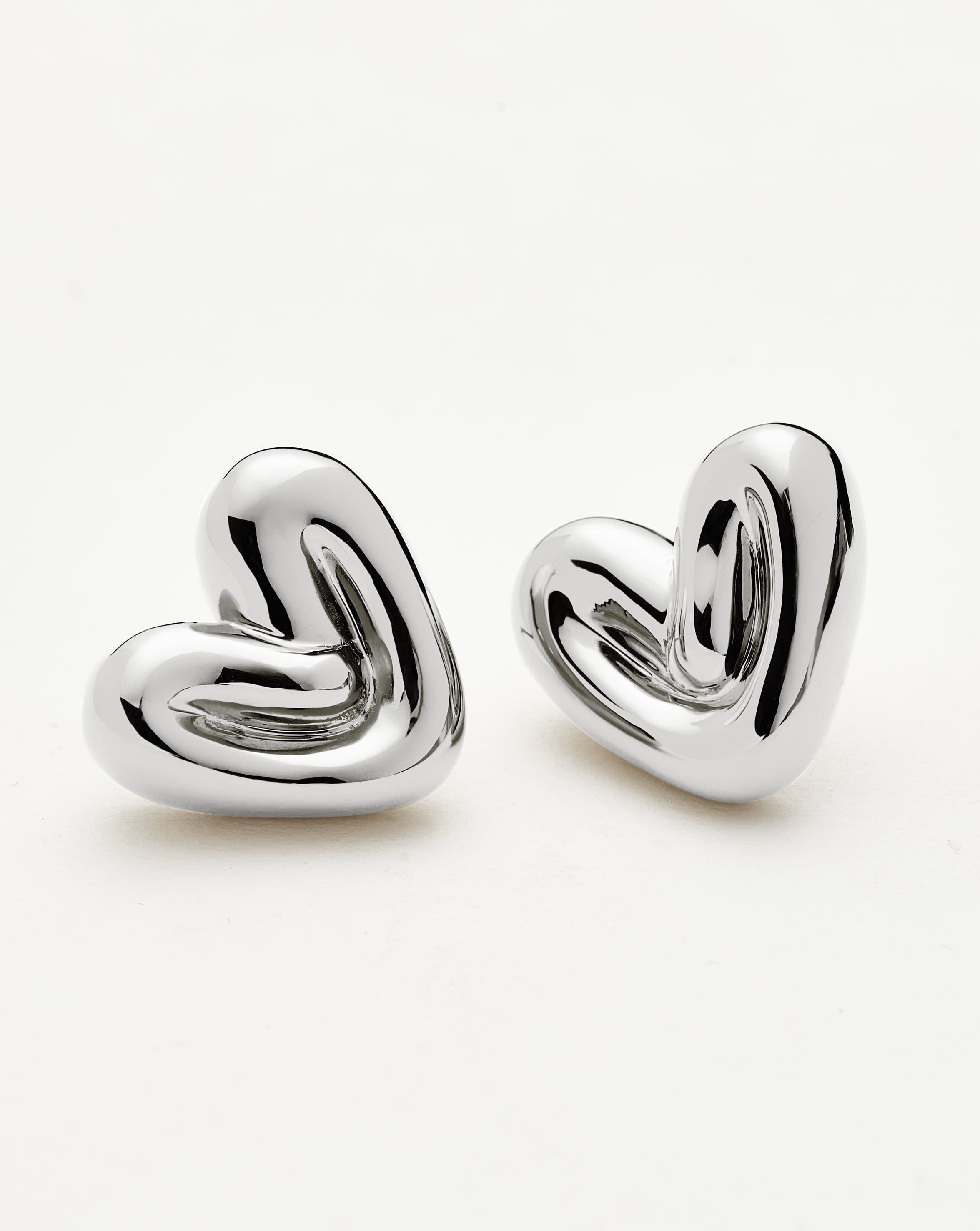 Puffy Heart Stud Earrings |Sterling Silver Plated