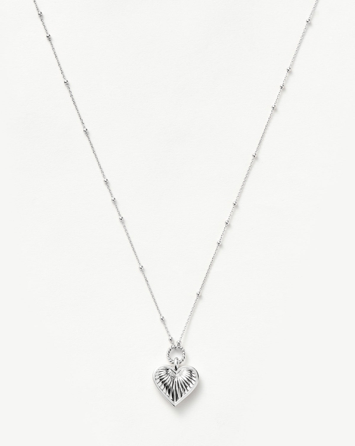 Ridge Heart Charm Pendant Necklace | Silver Plated