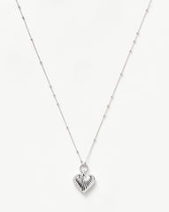 Ridge Heart Charm Pendant Necklace | Silver Plated